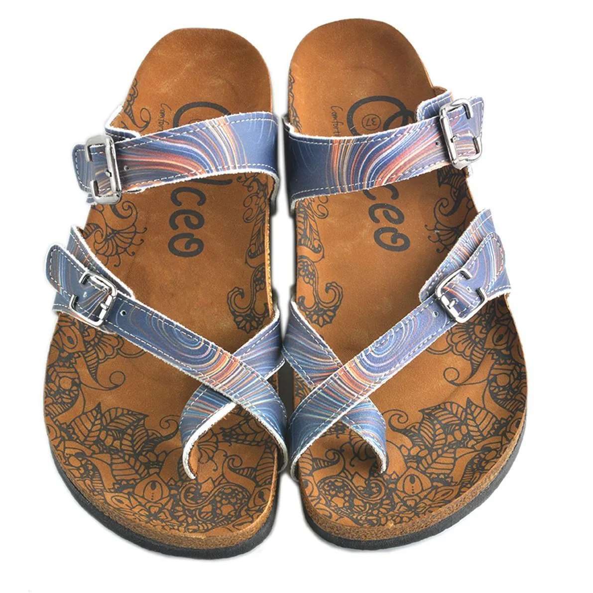 Colors and Wavy, Dark Blue Pattern Sandal - CAL1008