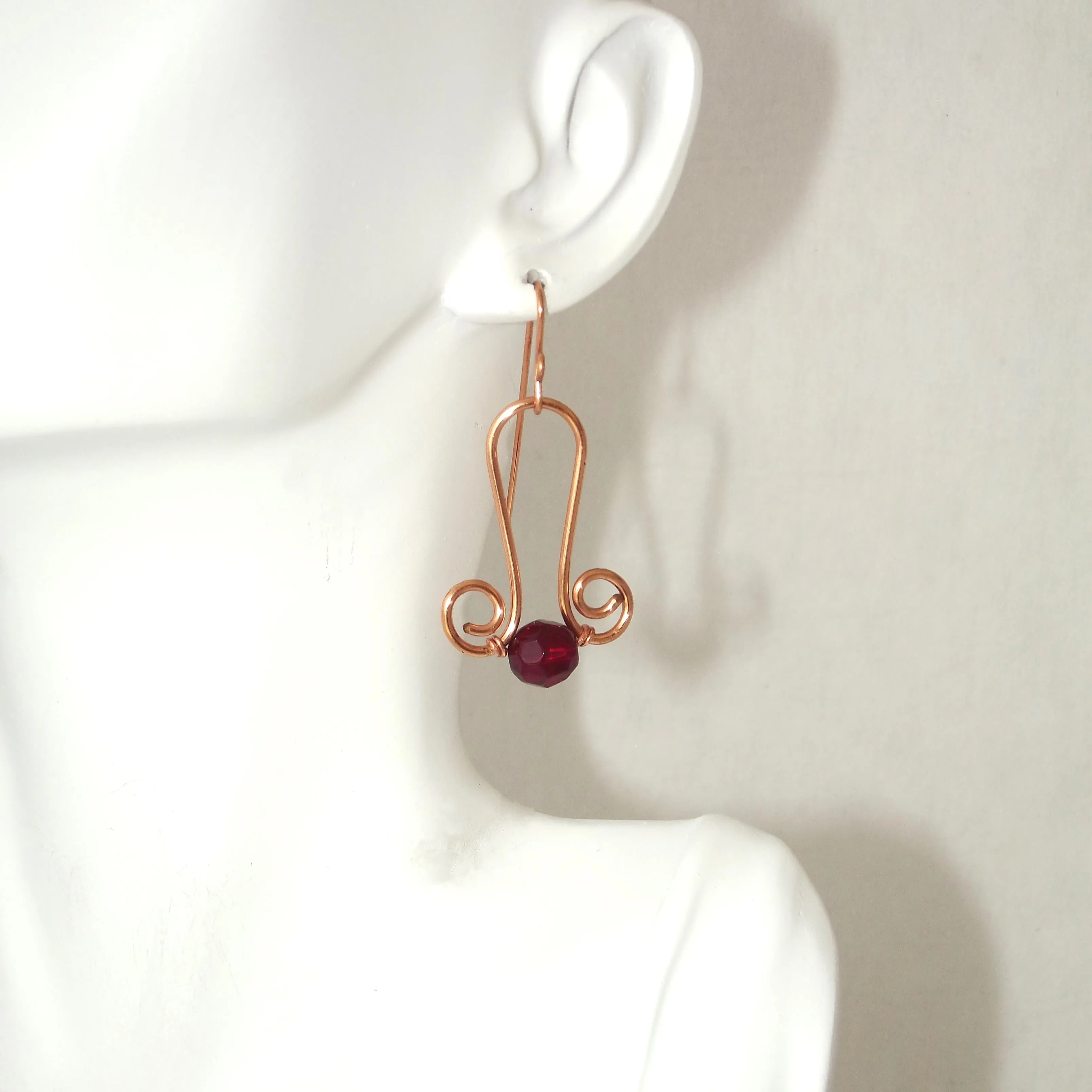 Copper Filigree Garnet Earrings