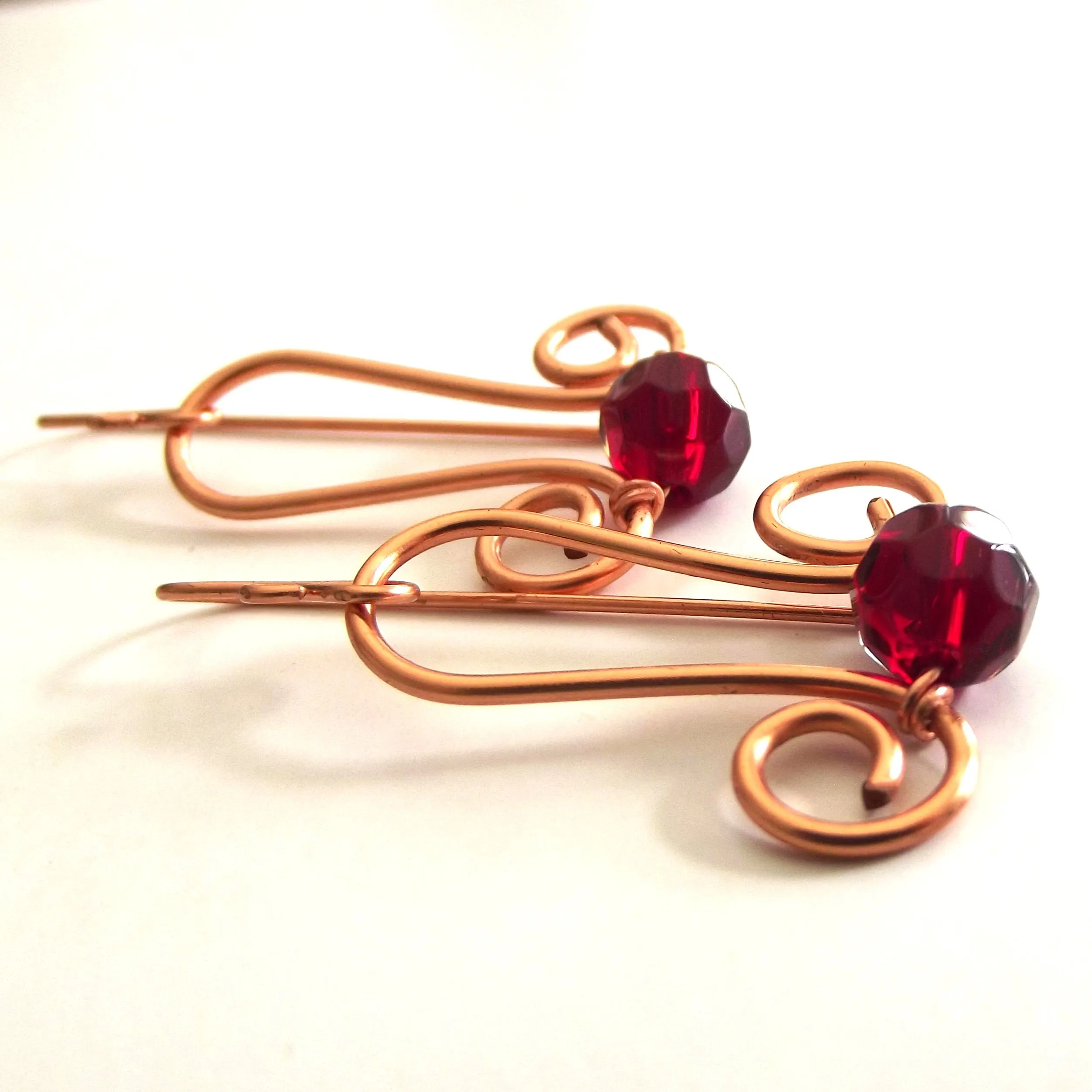 Copper Filigree Garnet Earrings