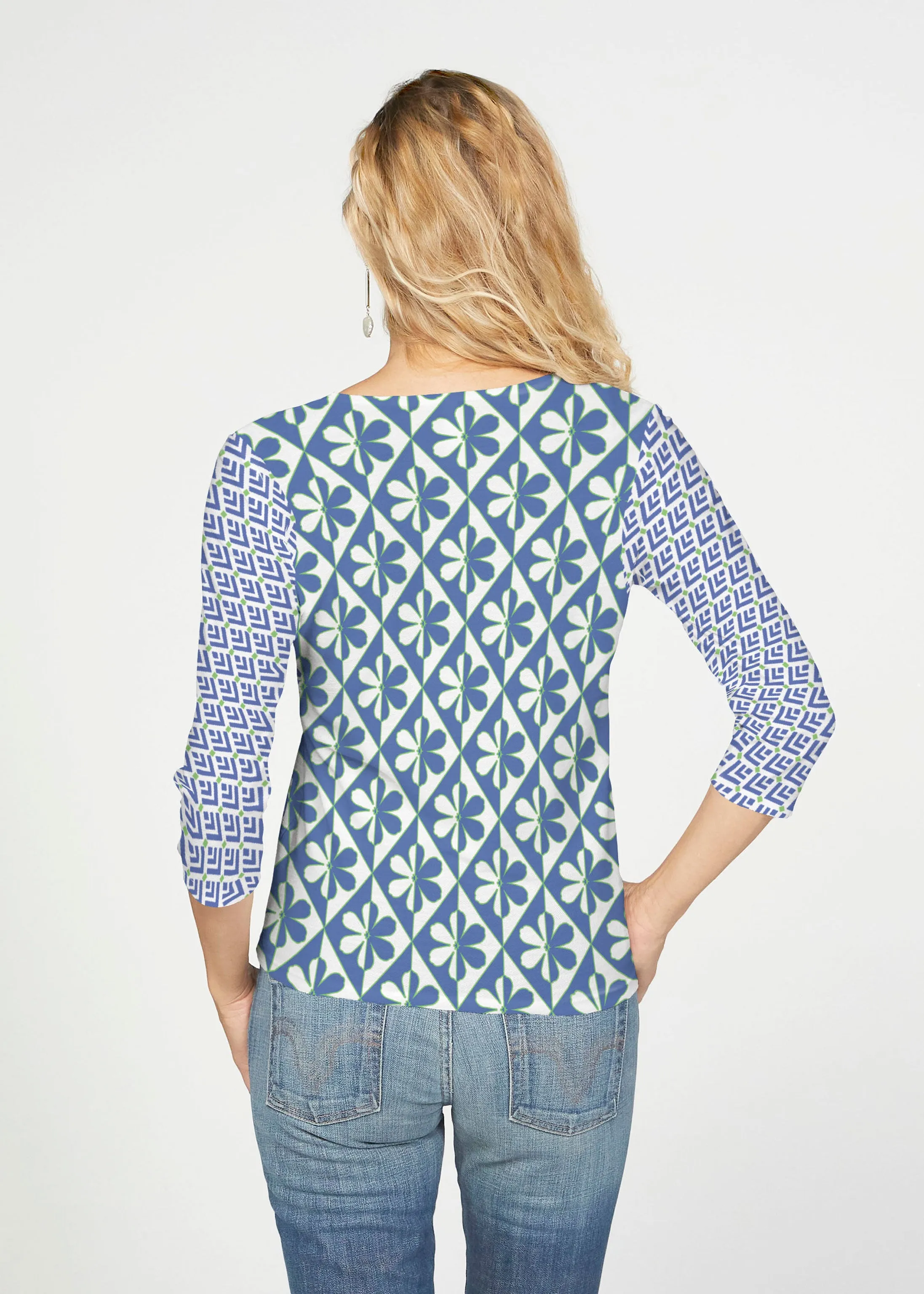 Cosmo Geo (13568) ~ French Terry Tie 3/4 Sleeve Top