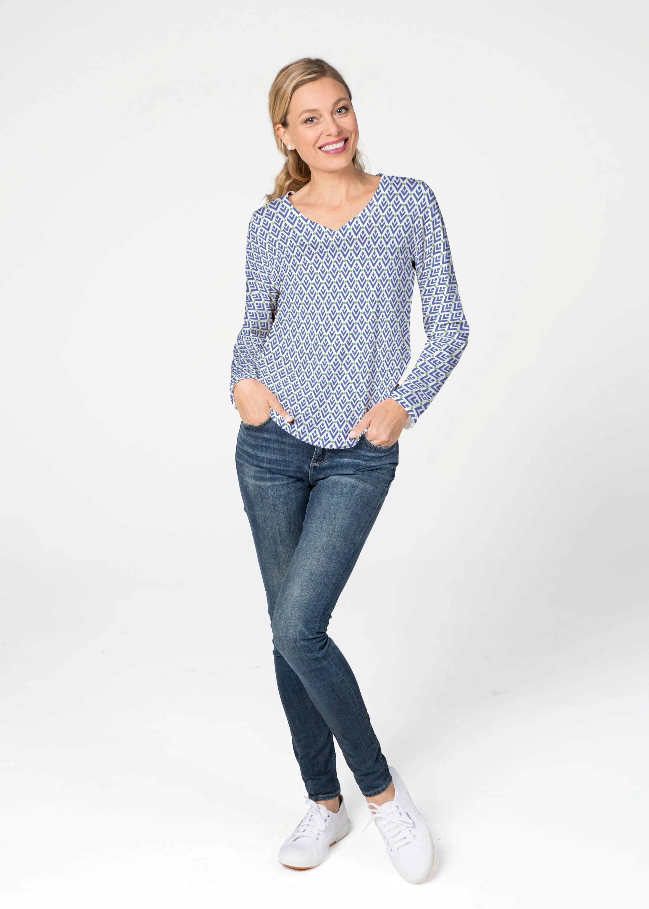 Cosmo Geo (13568) ~ French Terry V-neck Top