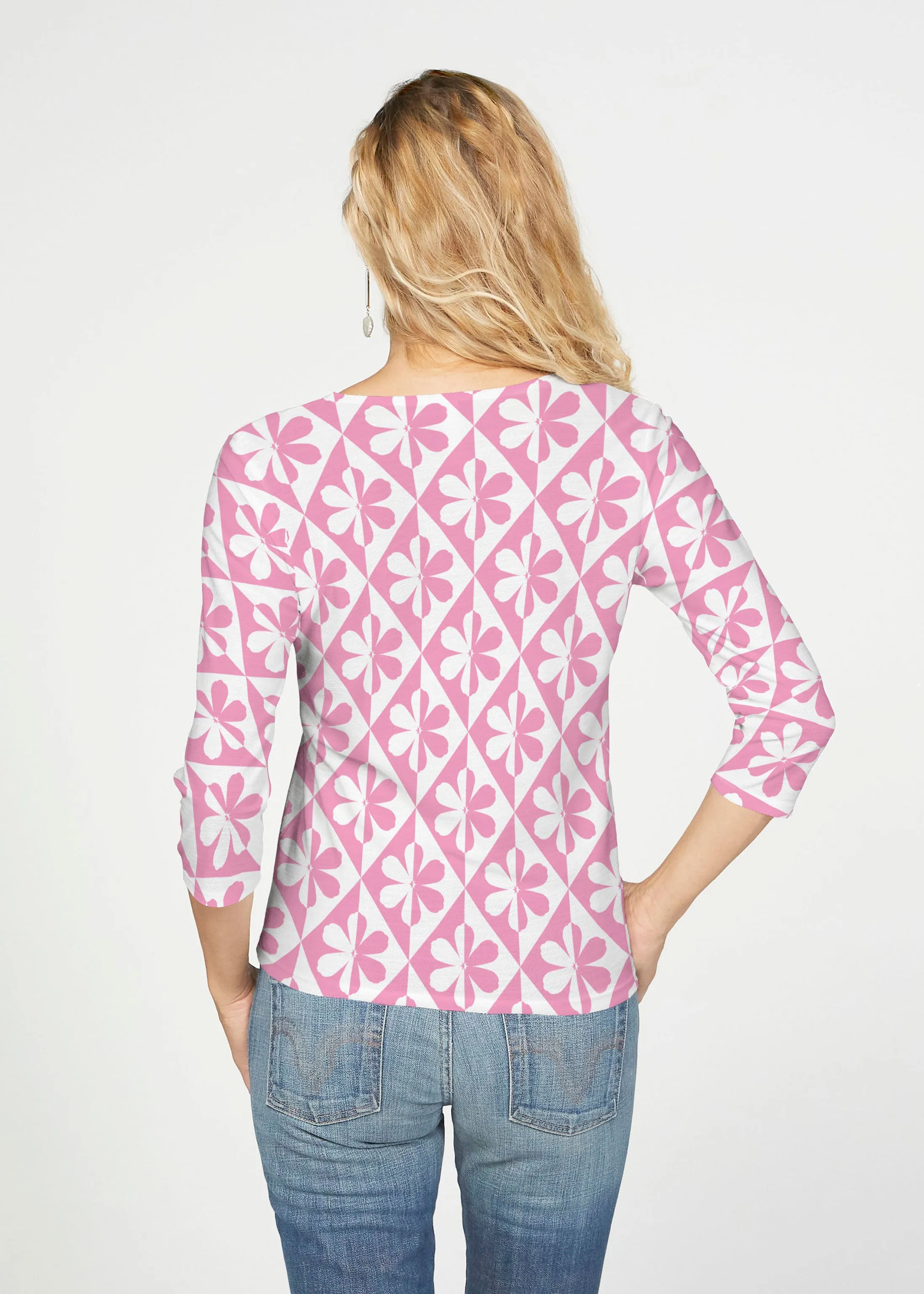 Cosmo Ikat (7933) ~ French Terry Tie 3/4 Sleeve Top