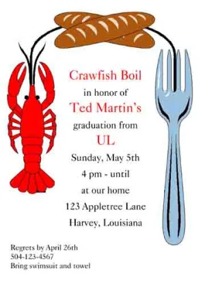 CRAWFISH WITH FRENCH BREAD CUSTOM INVITATION