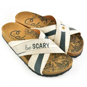 Cream and White Stripes, Black Stripes be Scary Written Patterned Sandal - CAL1105