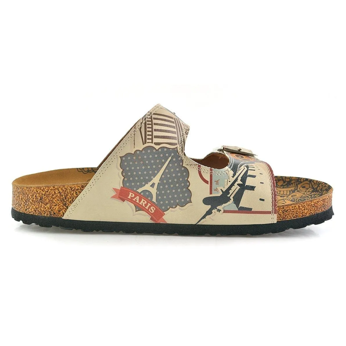 Cream, Red, Brown Italy Written Patterned Sandal - CAL202