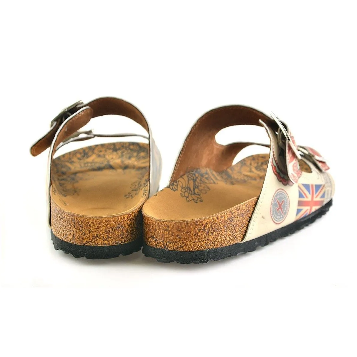 Cream, Red, Brown Italy Written Patterned Sandal - CAL202