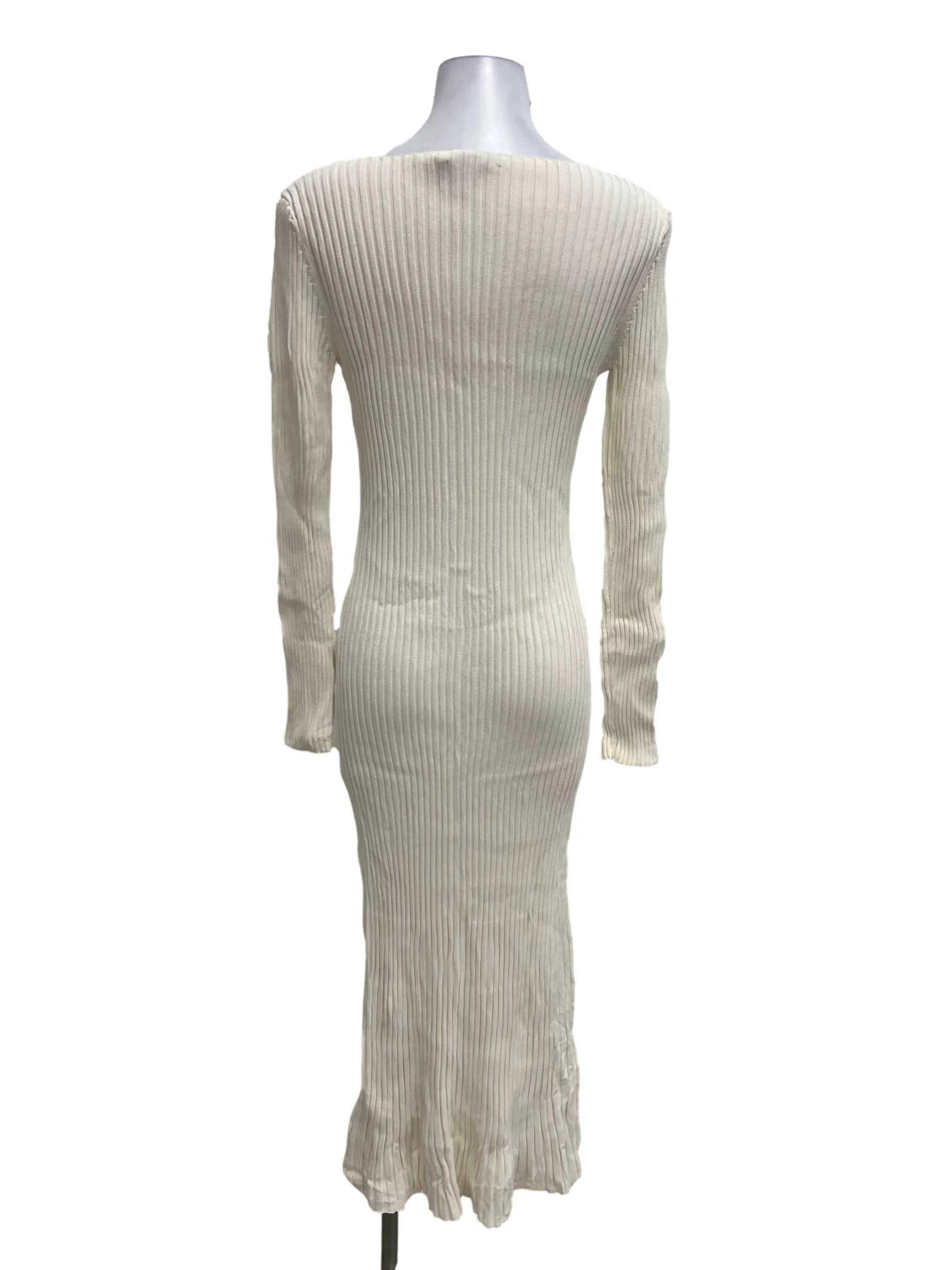 Cream Ribbed Bodycon Dress