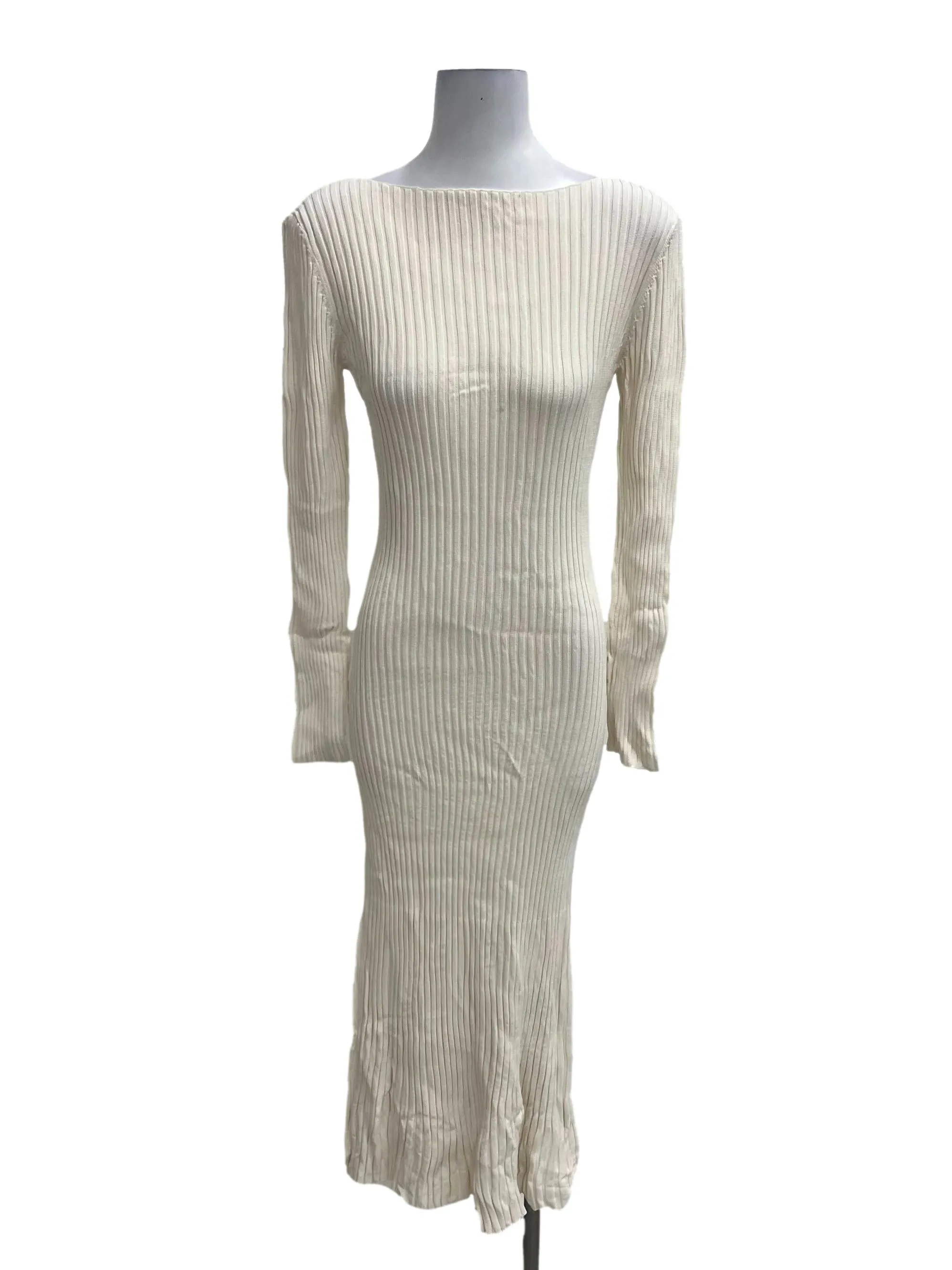Cream Ribbed Bodycon Dress