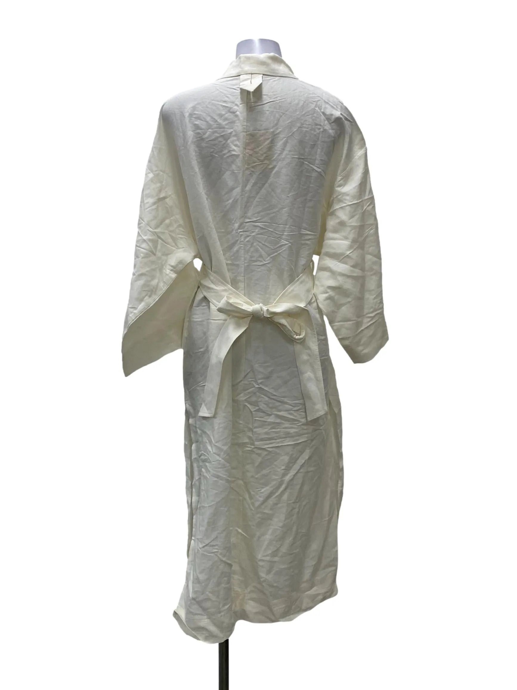 Cream V-Neck Self-Tie Dress