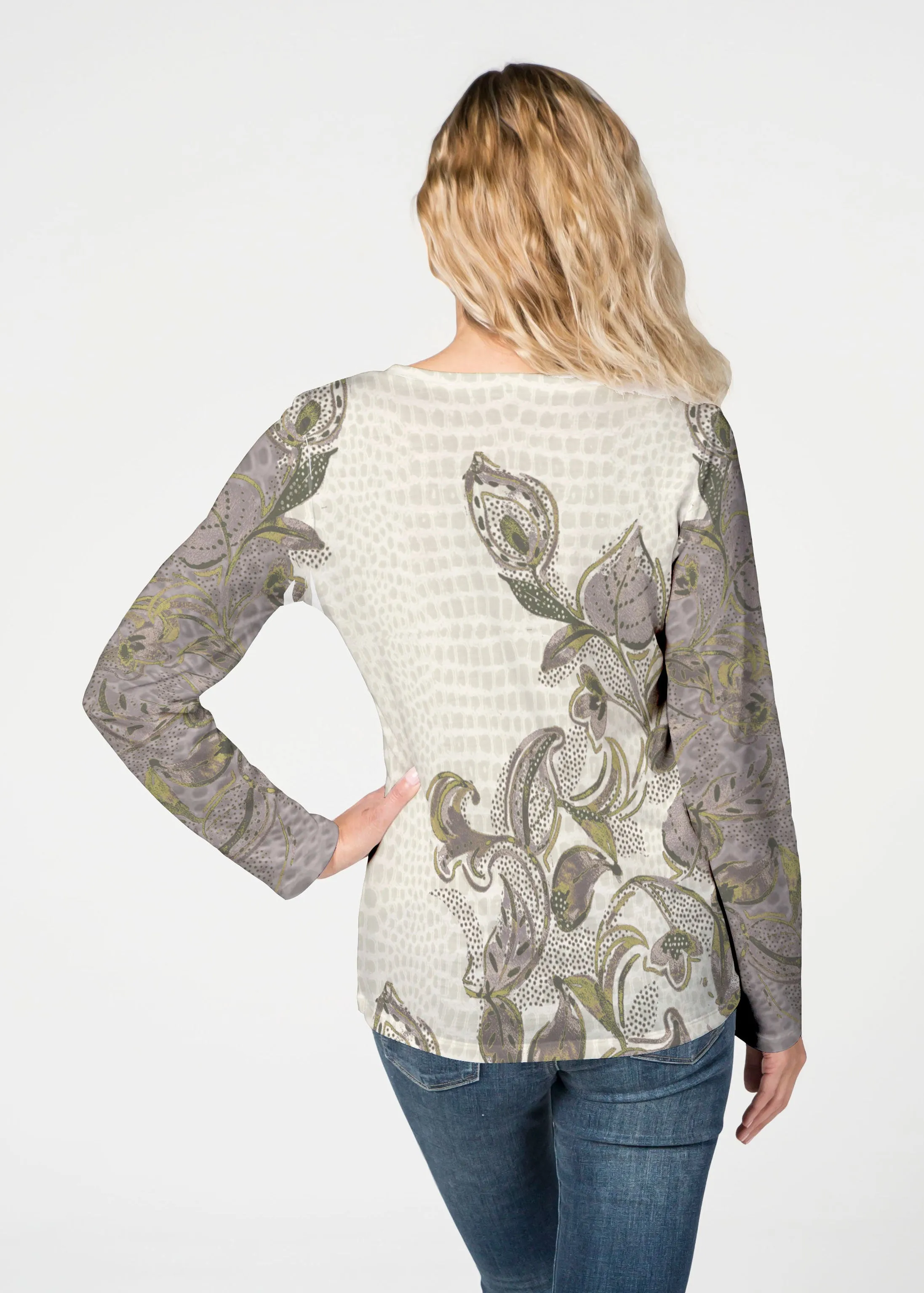 Crocodile Vine (8066) ~ French Terry V-neck Top