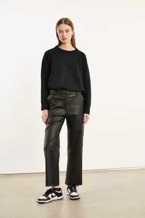 Cropped Baggy Leather Trouser in Black