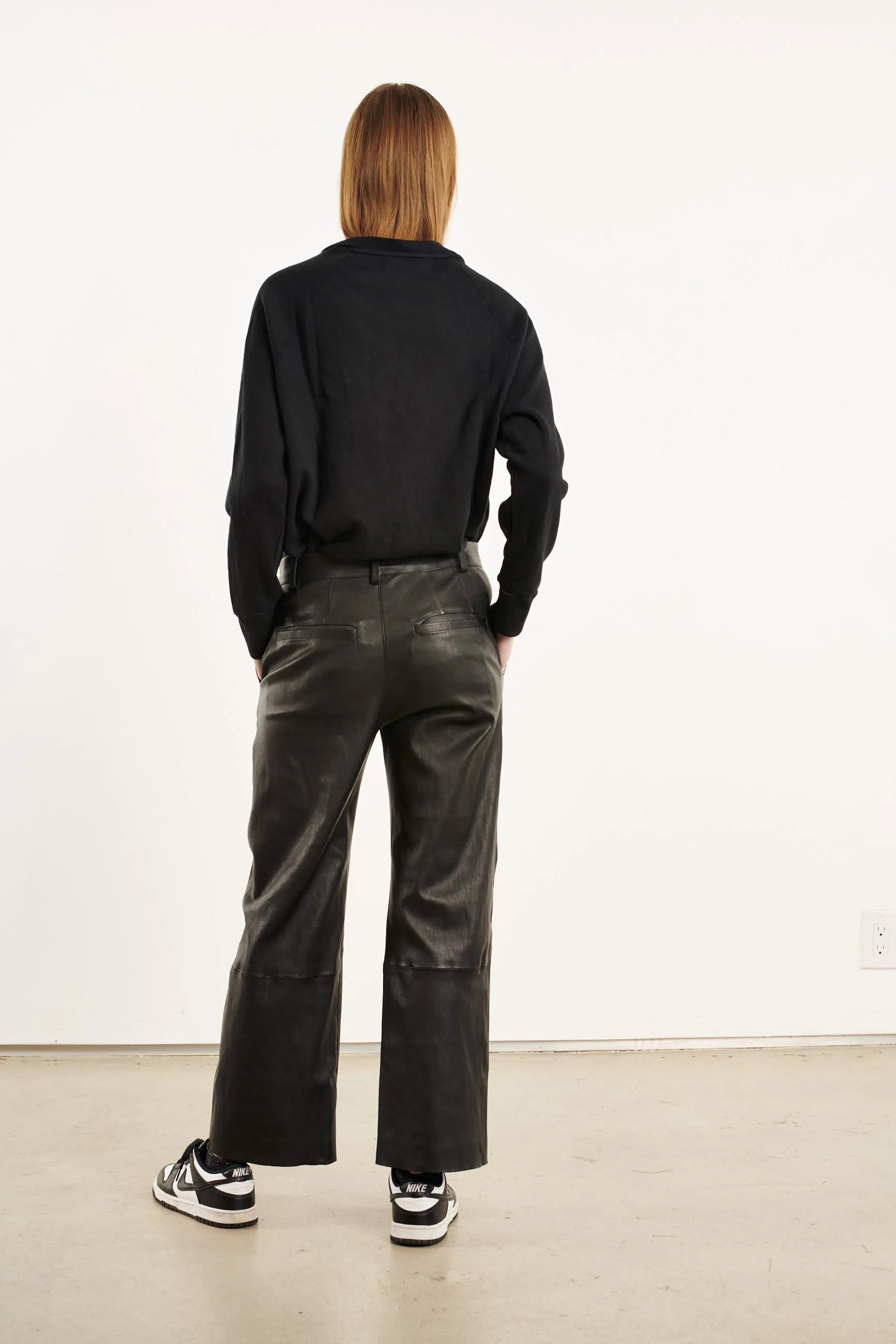 Cropped Baggy Leather Trouser in Black
