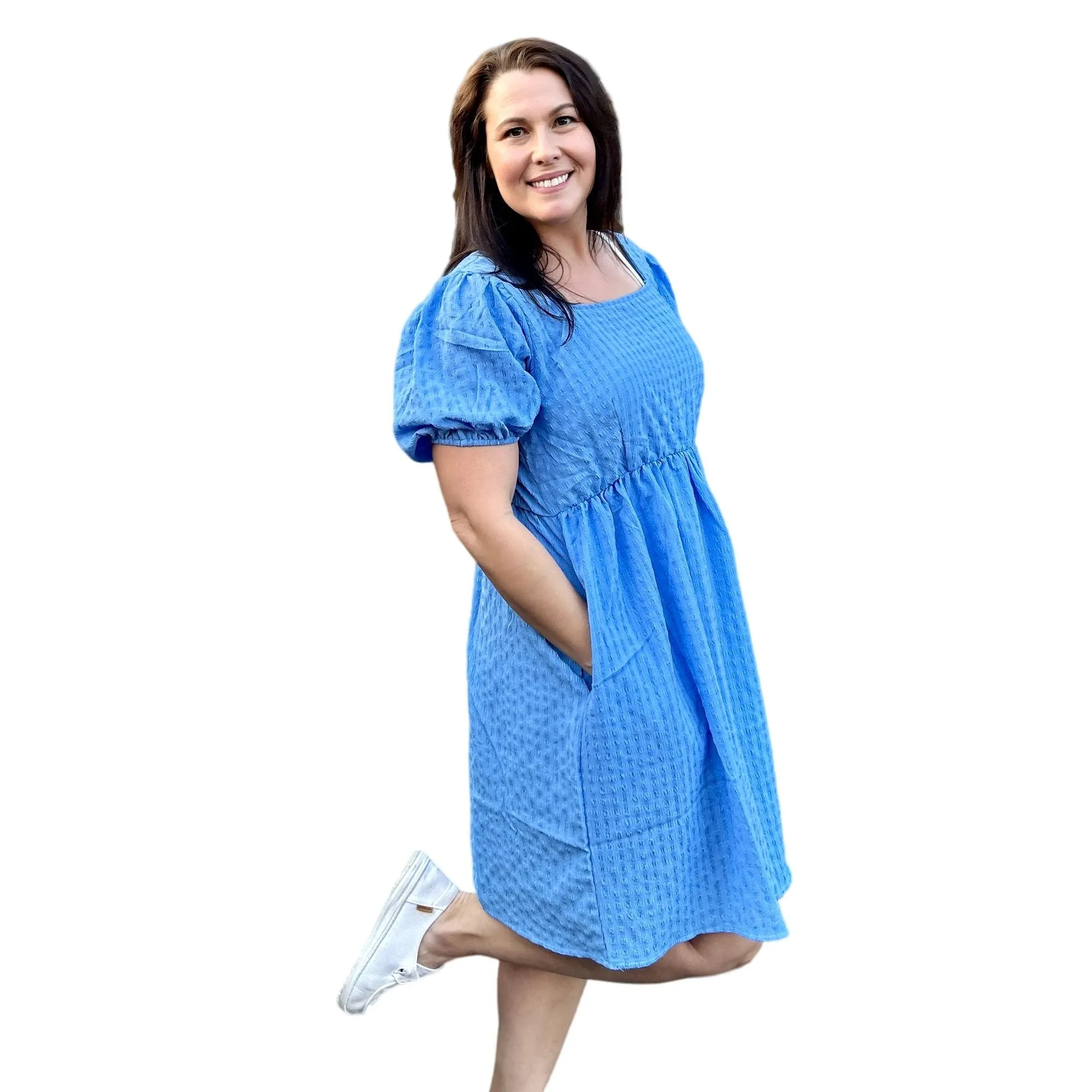 Culture Code Blue Short Puff Sleeve Babydoll Dress CWD1693