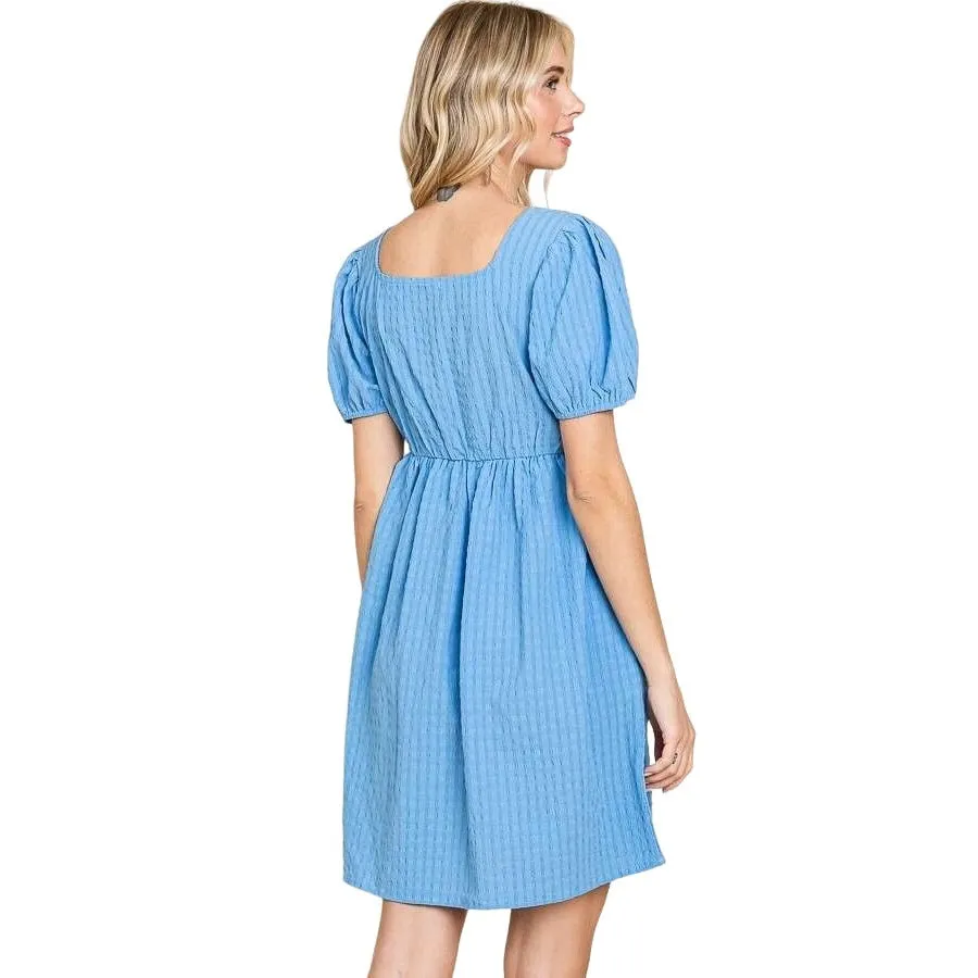 Culture Code Blue Short Puff Sleeve Babydoll Dress CWD1693