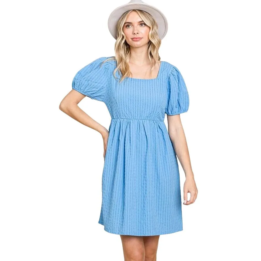 Culture Code Blue Short Puff Sleeve Babydoll Dress CWD1693