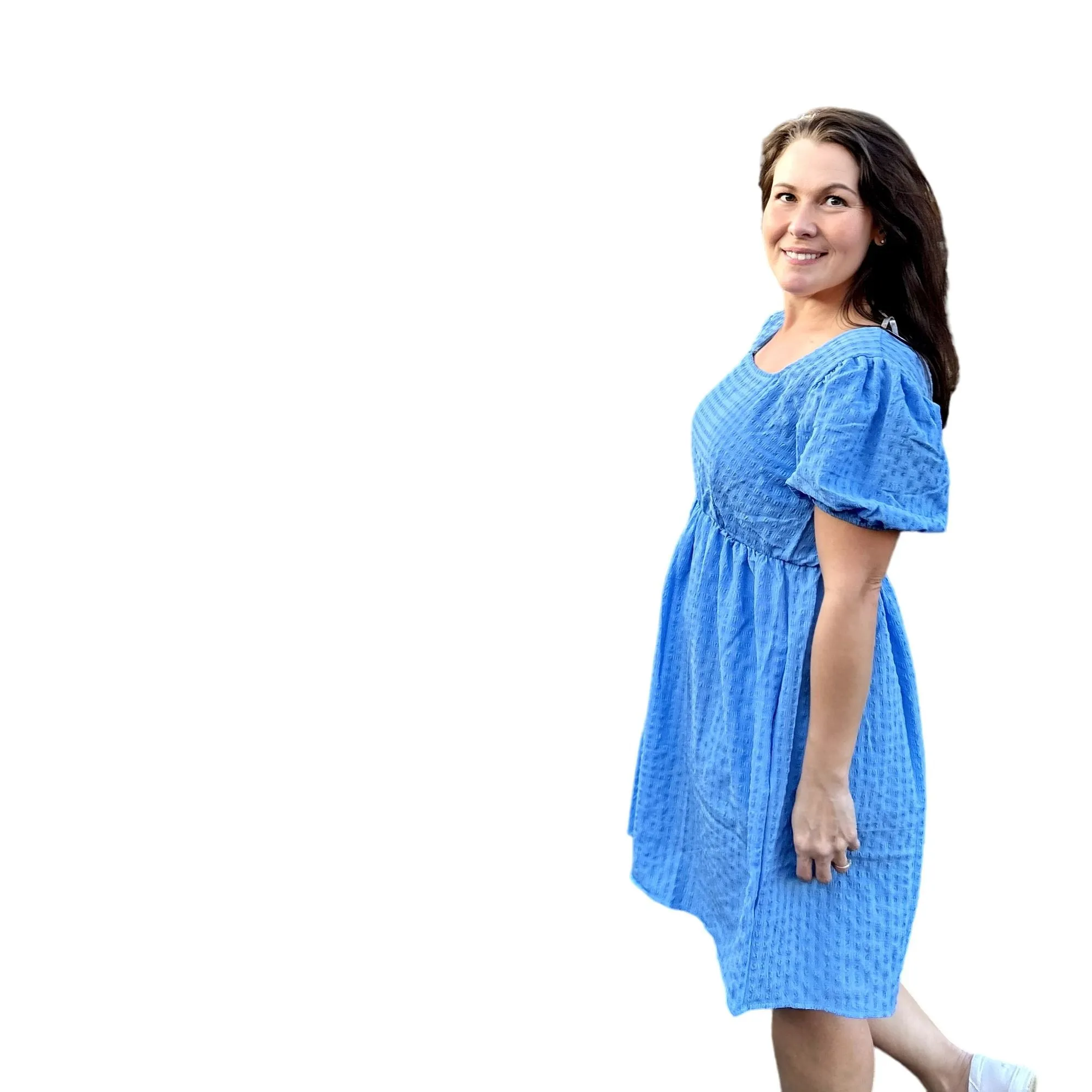 Culture Code Blue Short Puff Sleeve Babydoll Dress CWD1693