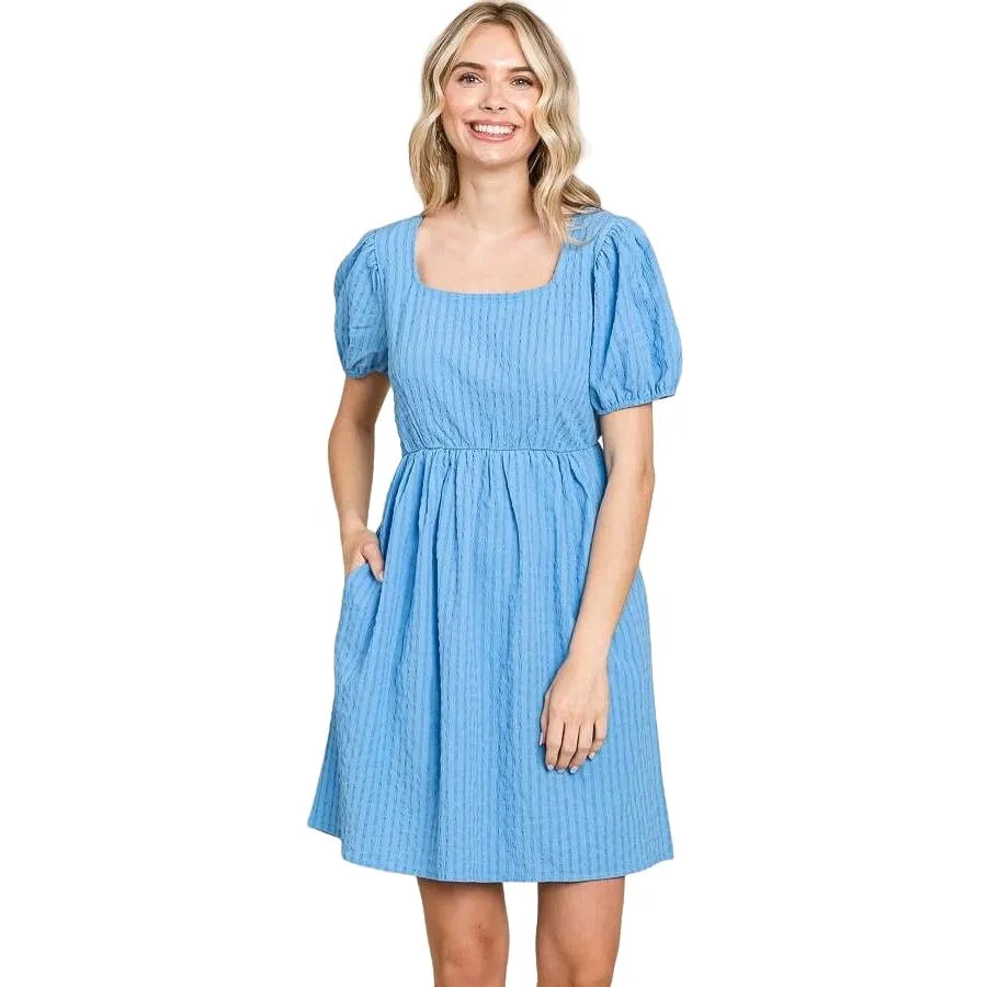 Culture Code Blue Short Puff Sleeve Babydoll Dress CWD1693