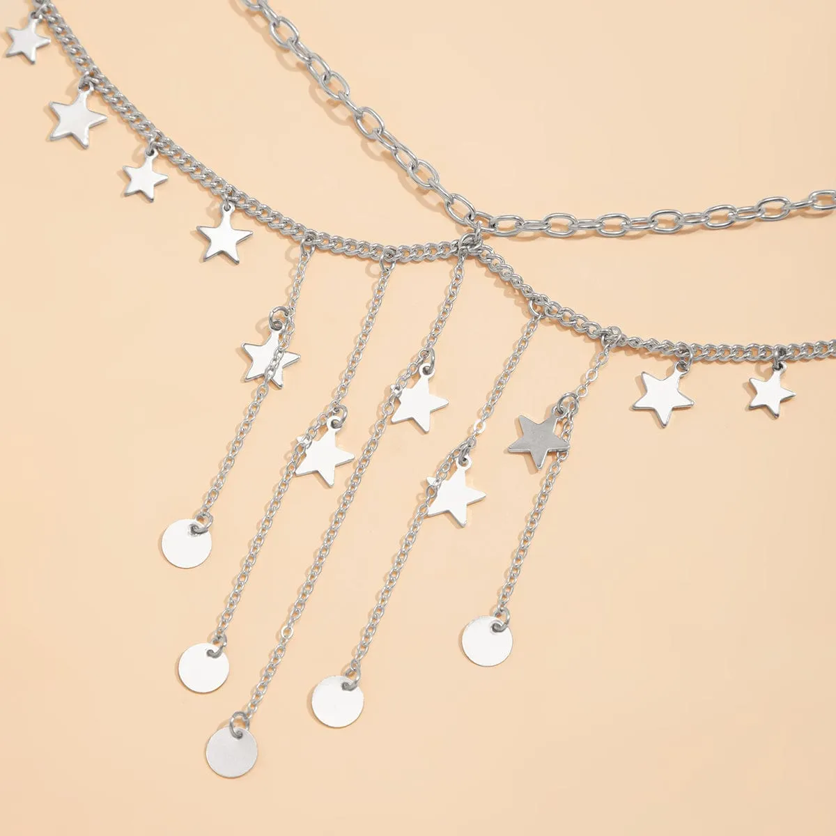 Dainty Layered Star Sequin Tassel Belly Chain