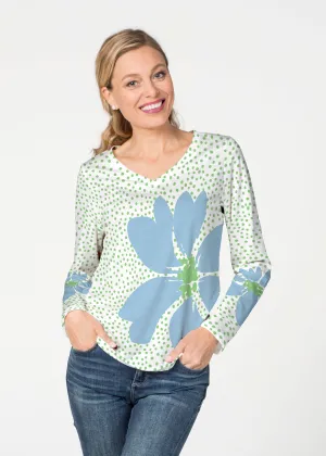 Daisy Dots Blue (8081) ~ French Terry V-neck Top