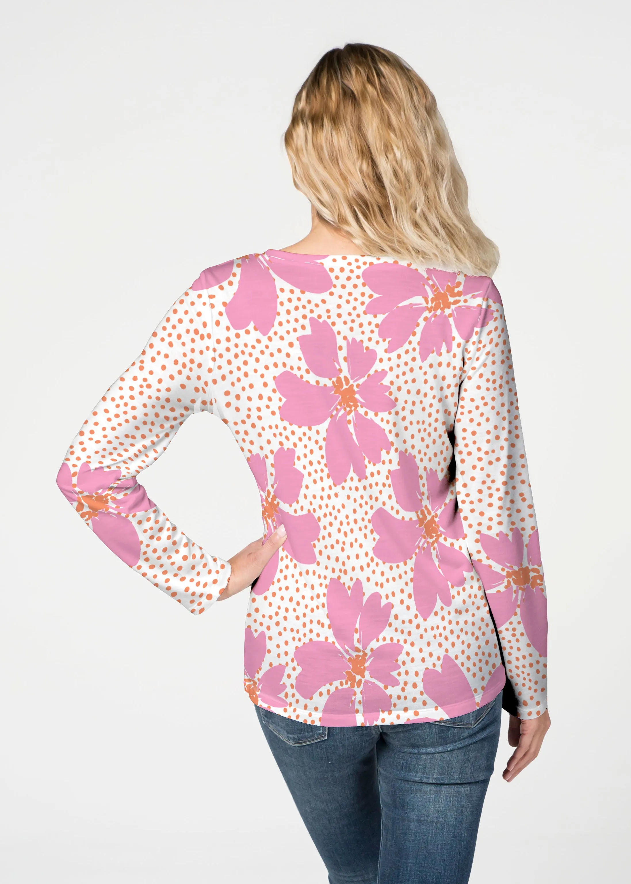 Daisy Dots Pink (8079) ~ French Terry V-neck Top