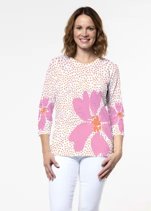 Daisy Dots Pink (8079) ~ Signature 3/4 Sleeve Crew Neck Top