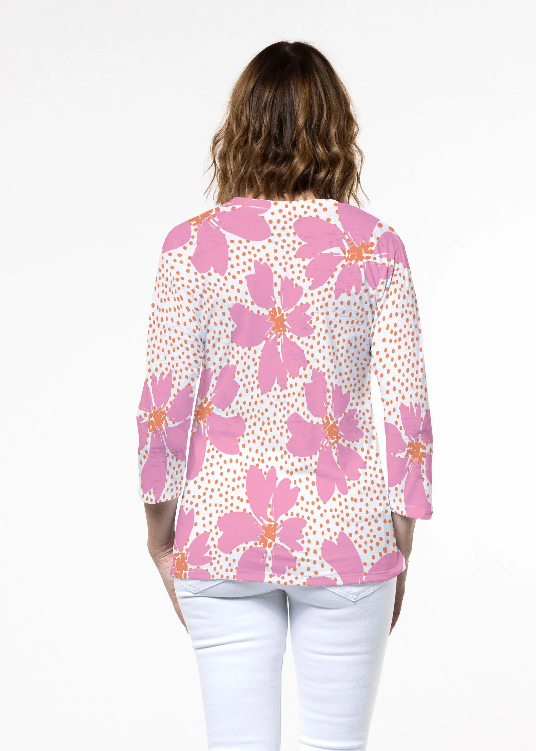 Daisy Dots Pink (8079) ~ Signature 3/4 Sleeve Crew Neck Top
