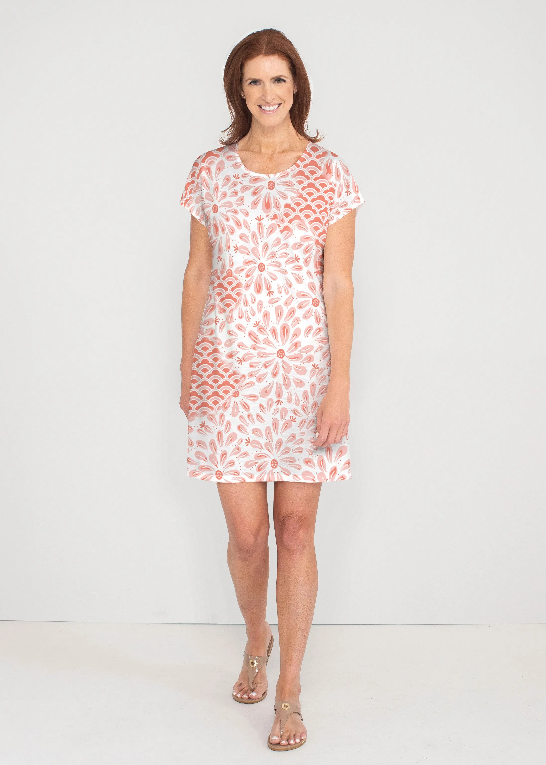 Daybreak Orange (8084) ~ French Terry Short Sleeve Crew Dress