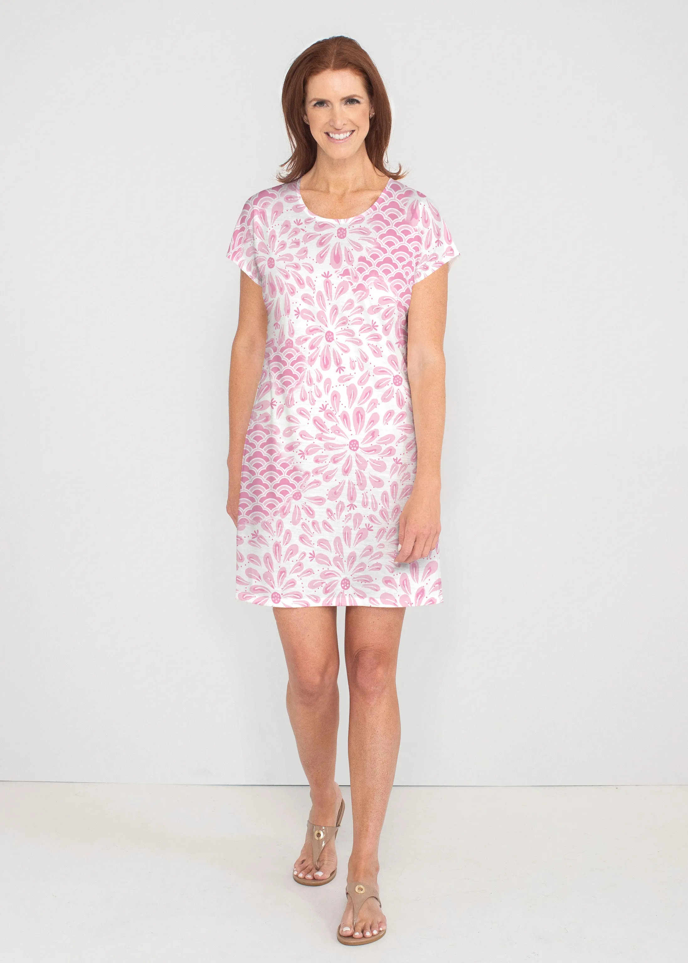Daybreak Pink (8073) ~ French Terry Short Sleeve Crew Dress