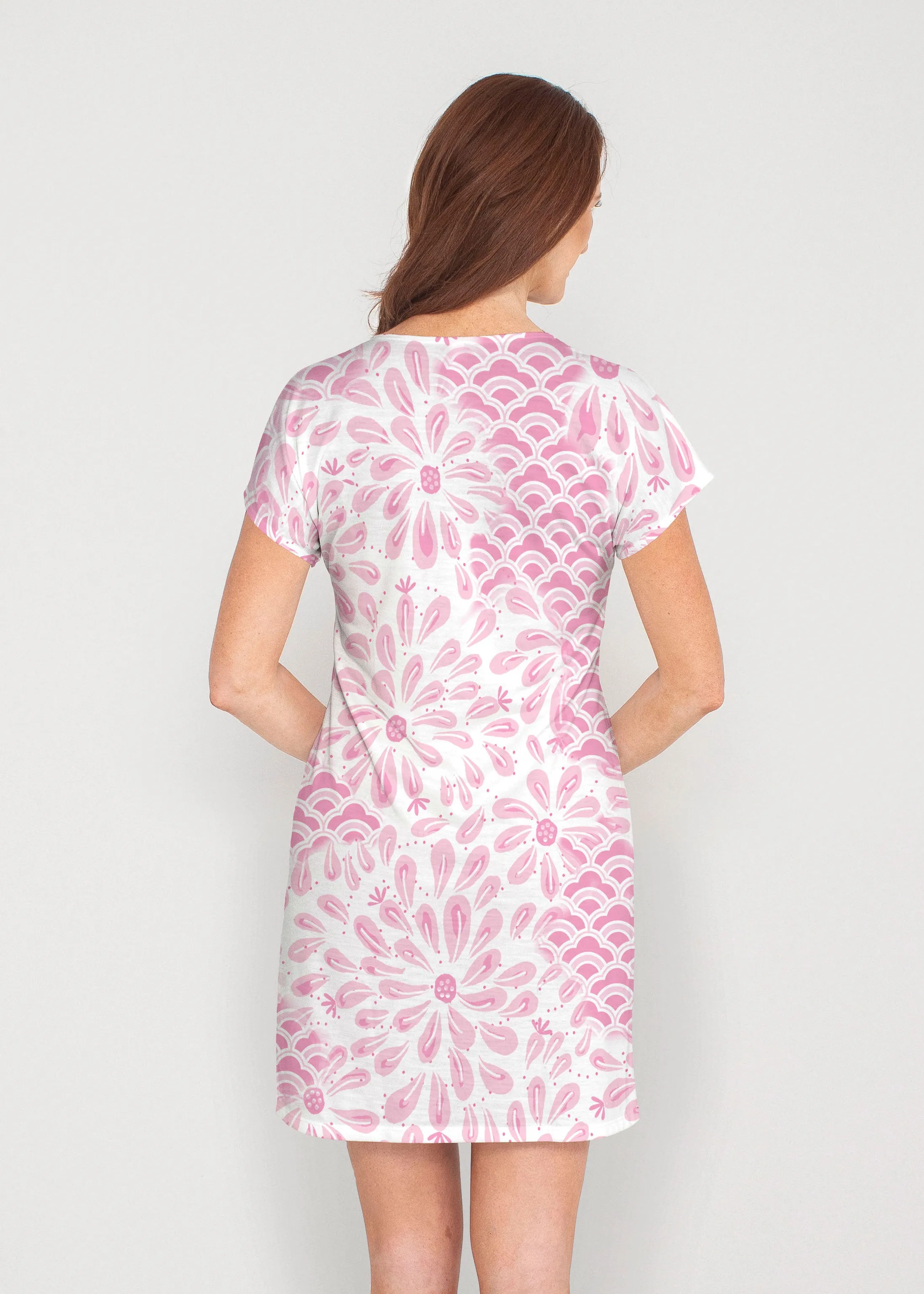 Daybreak Pink (8073) ~ French Terry Short Sleeve Crew Dress