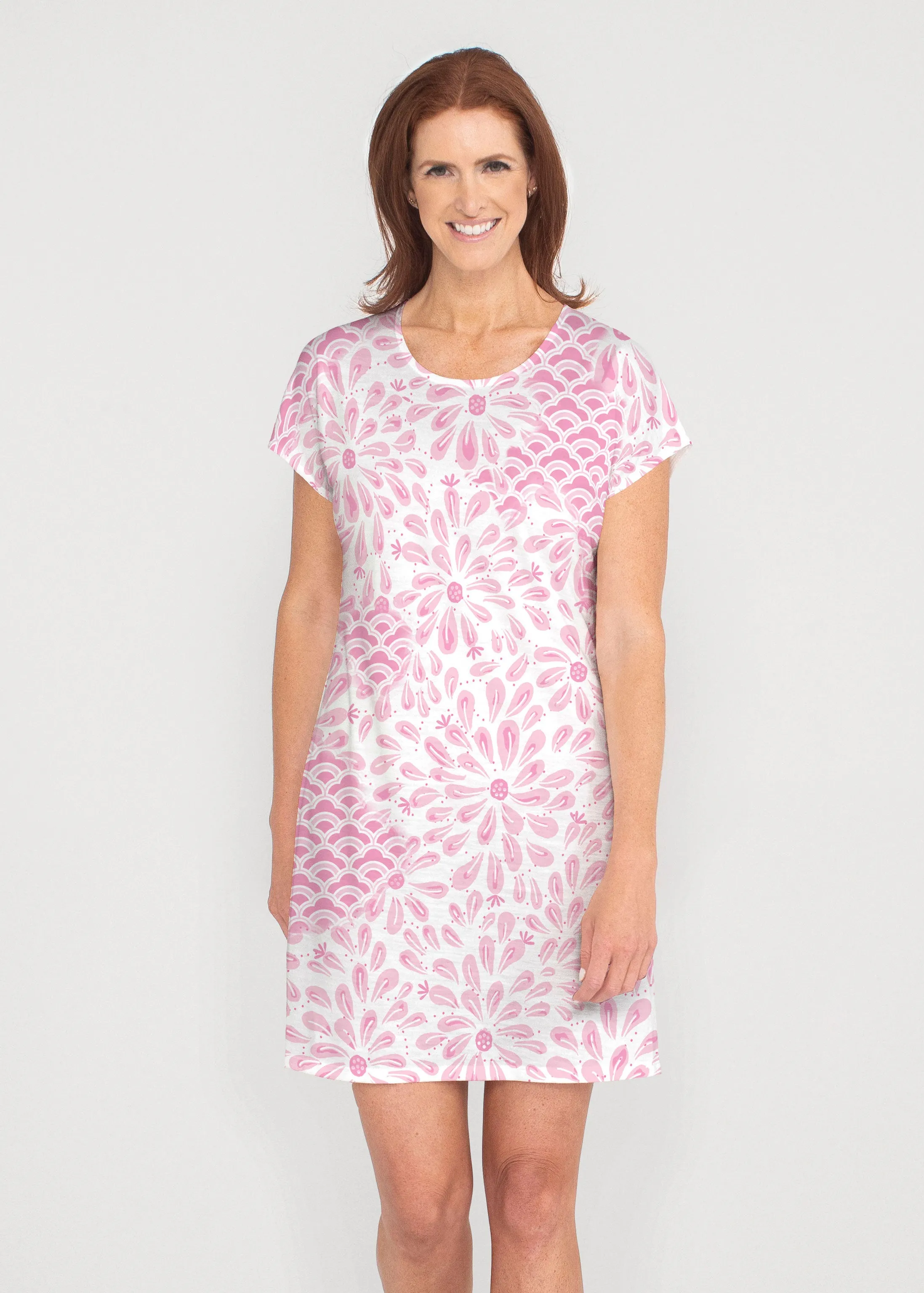 Daybreak Pink (8073) ~ French Terry Short Sleeve Crew Dress