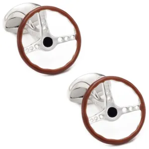 Deakin and Francis Men's Vintage Sterling Silver Steering Wheel Cufflinks, Brown