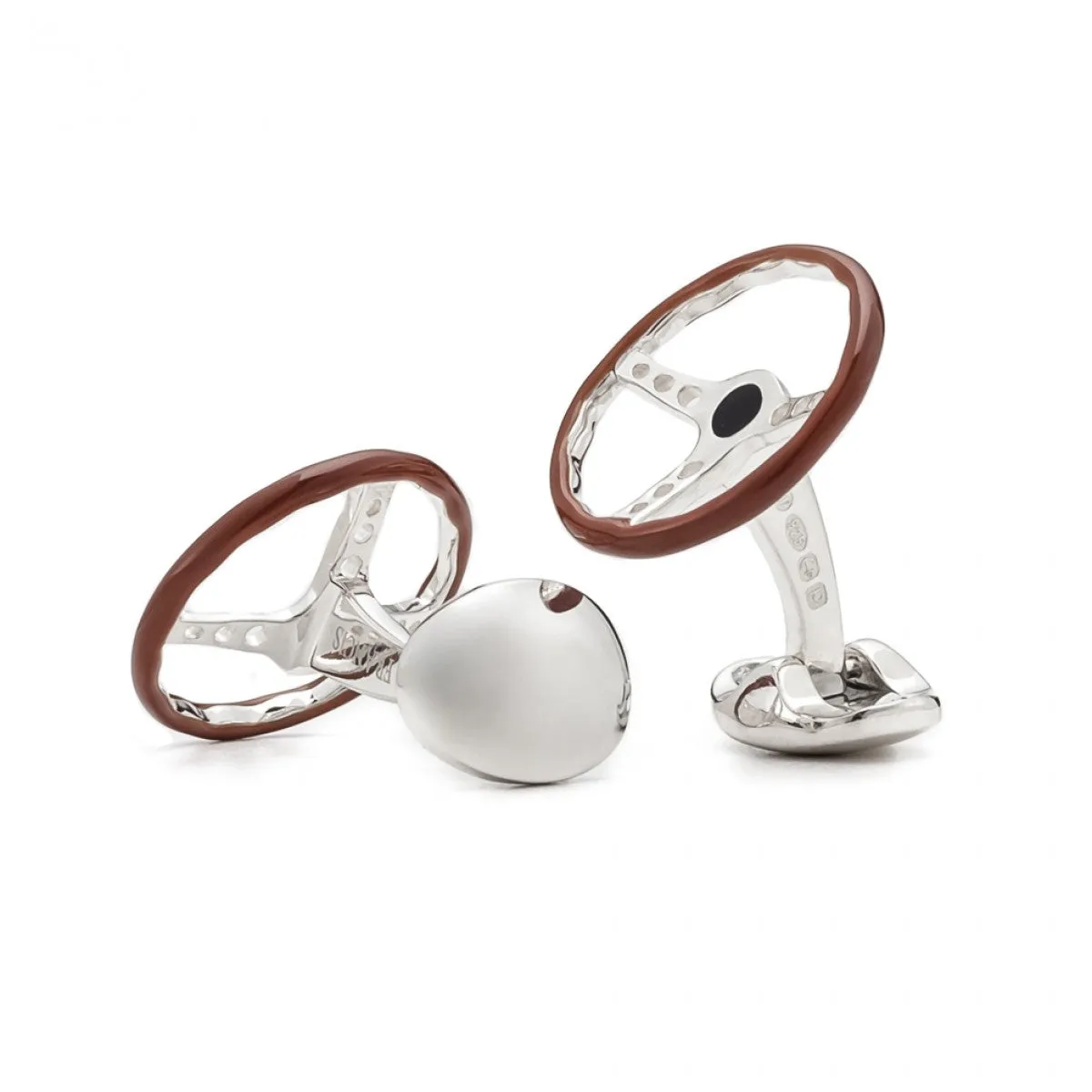 Deakin and Francis Men's Vintage Sterling Silver Steering Wheel Cufflinks, Brown