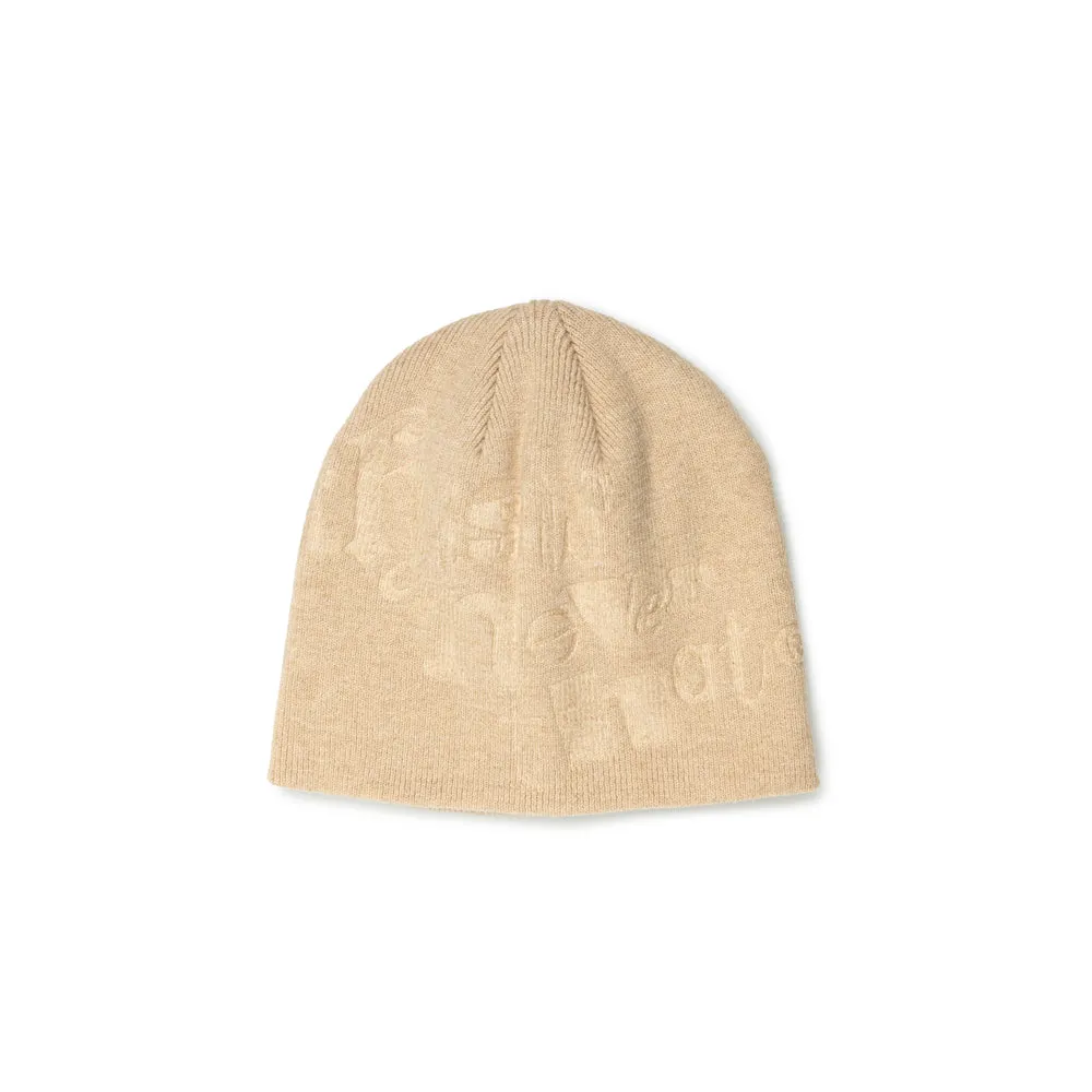 Debossed No Cuff Beanie | Beige