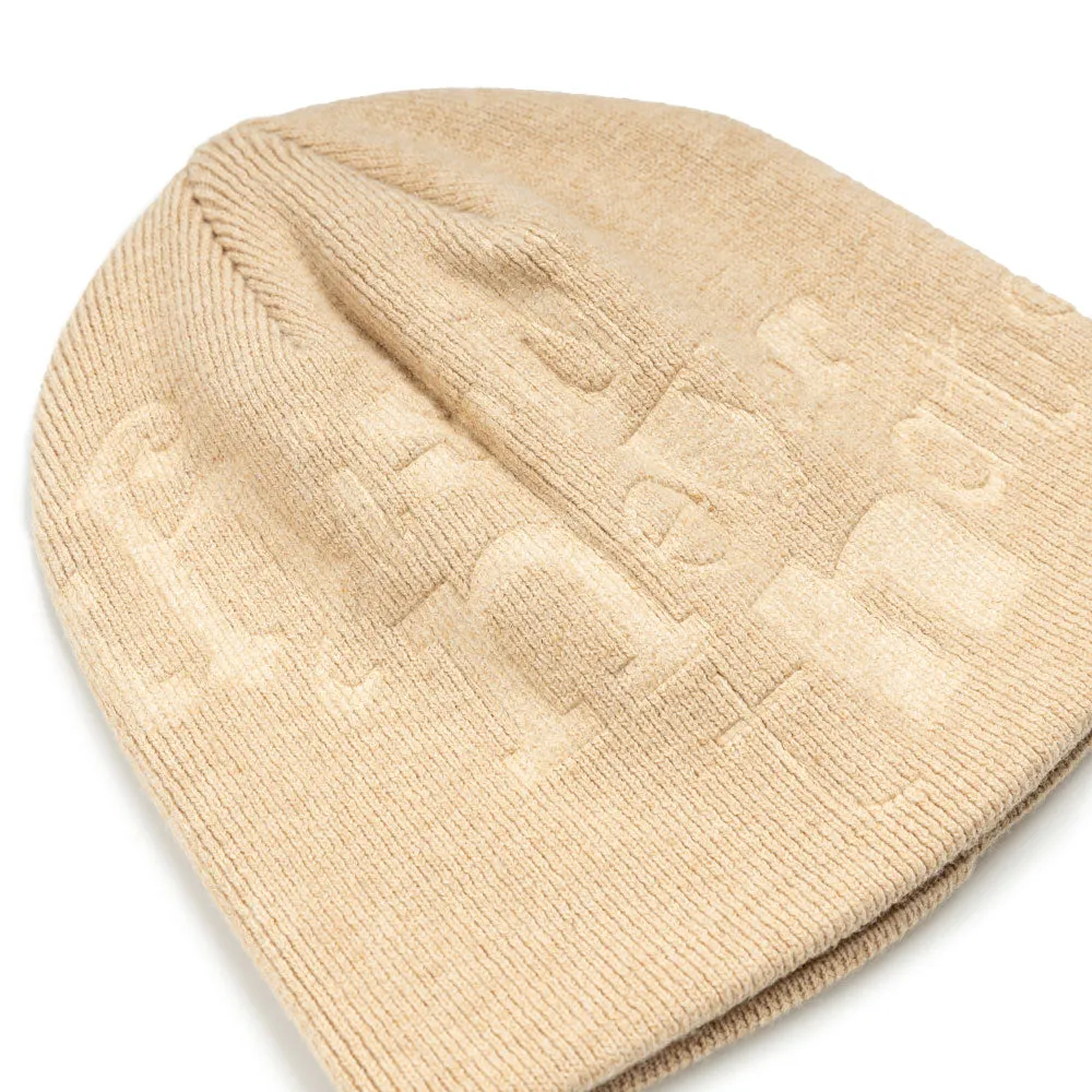 Debossed No Cuff Beanie | Beige