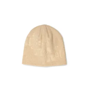 Debossed No Cuff Beanie | Beige