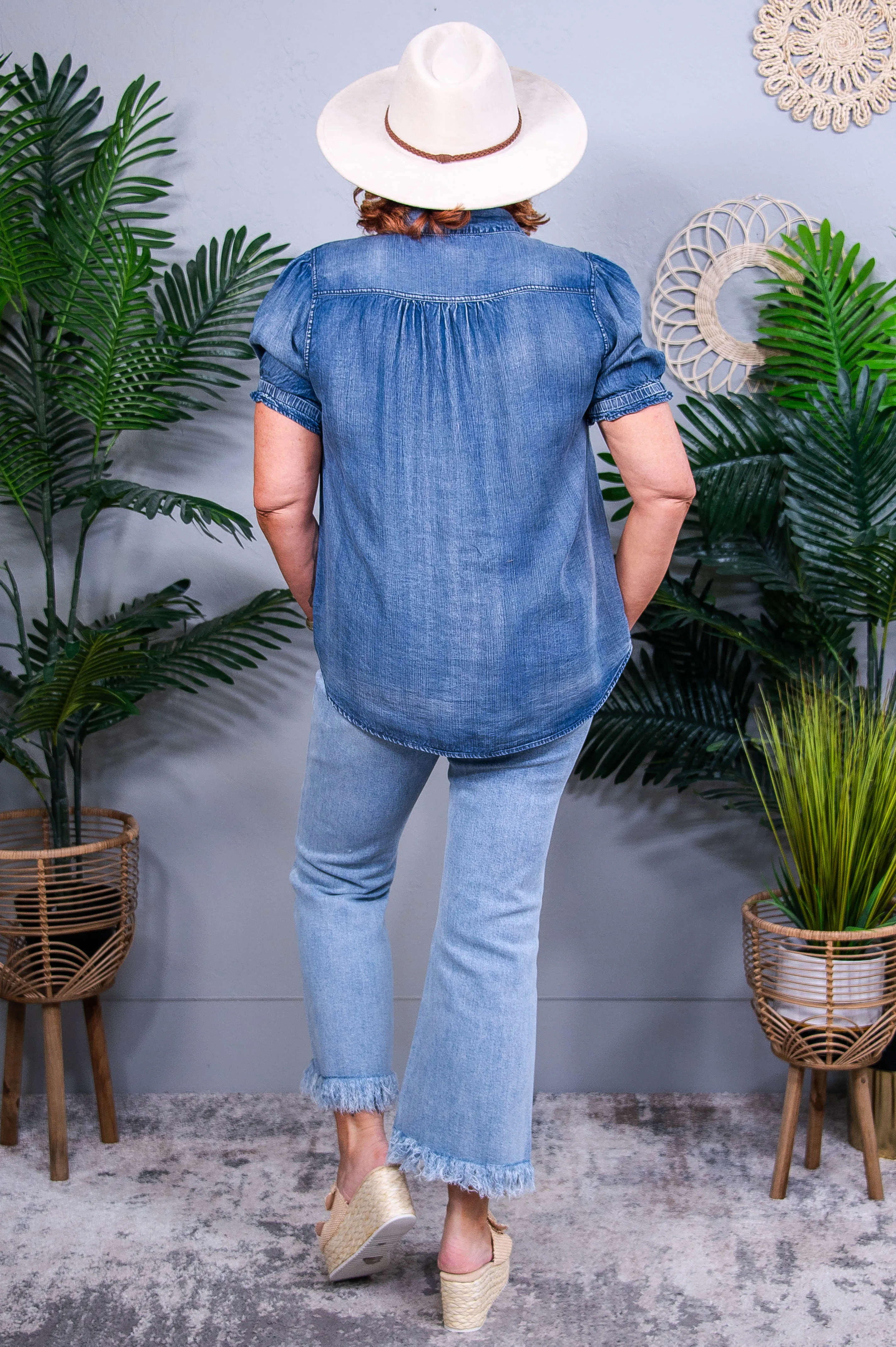 Denim Darling Dusty Blue Puff Sleeve Top - T10899BL