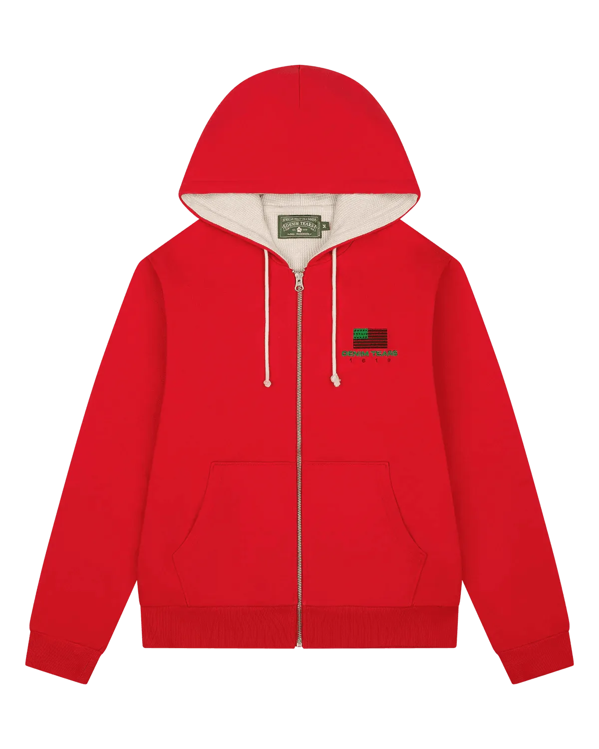 Denim Tears 1619 Pan African American Flag Thermal Lined Zip Hoodie Red