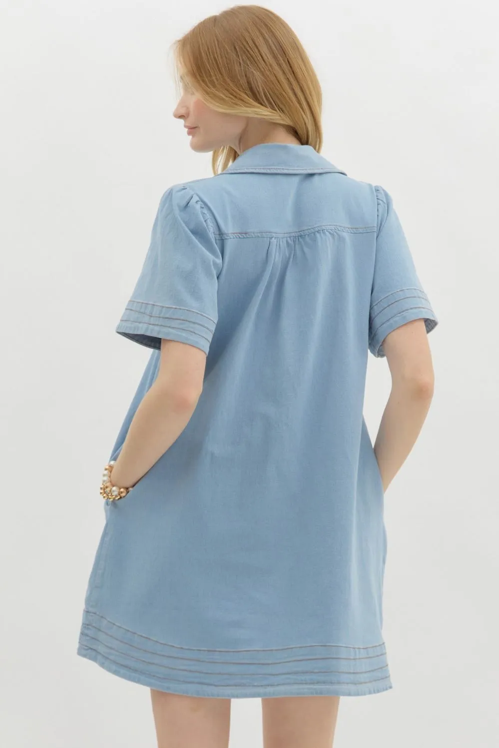 Denim V-neck Mini Dress