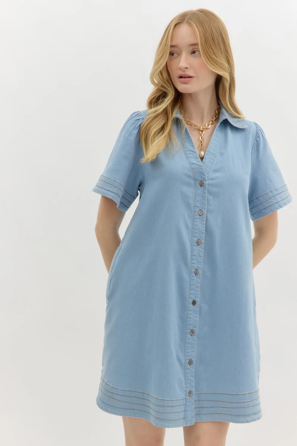 Denim V-neck Mini Dress
