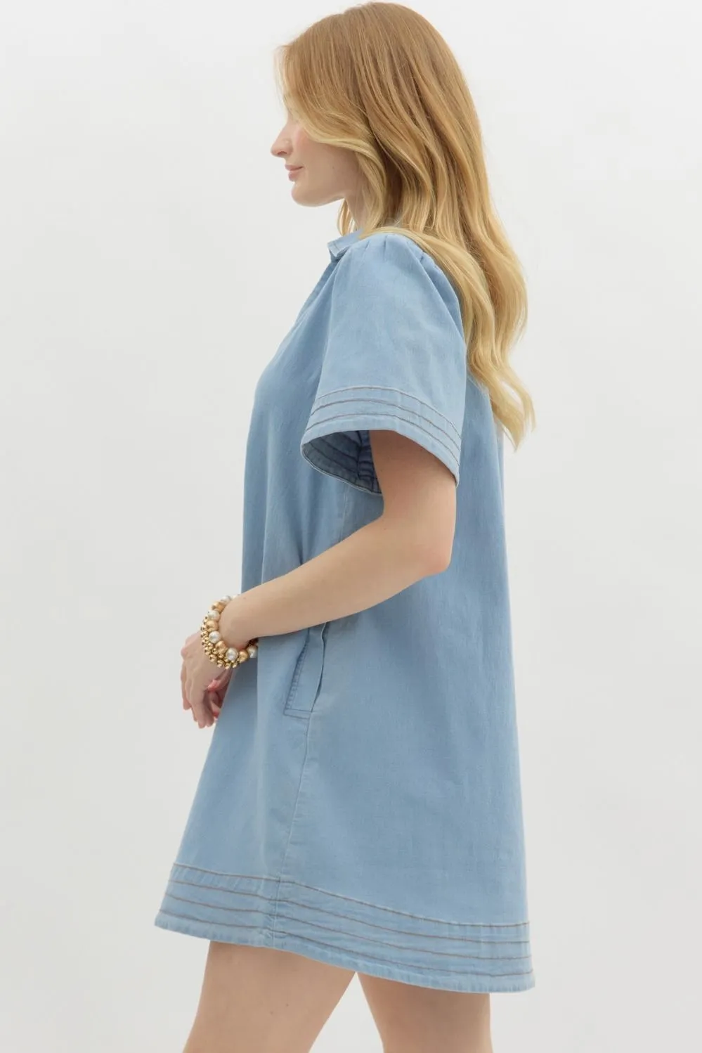 Denim V-neck Mini Dress