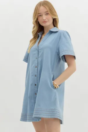 Denim V-neck Mini Dress