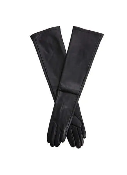 Dents Mia Womens Single Point Long Leather Gloves - Black