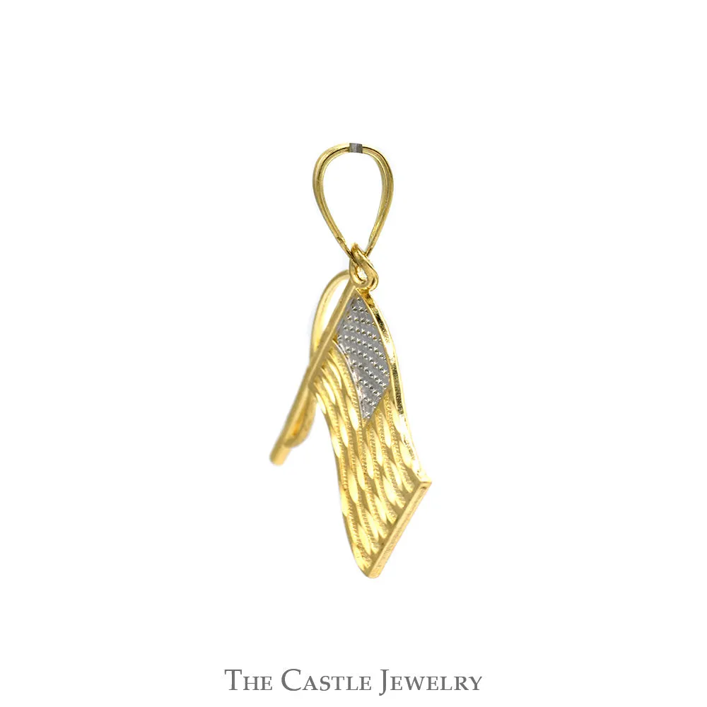Diamond Cut Textured American Flag Pendant in 14k Yellow Gold