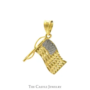 Diamond Cut Textured American Flag Pendant in 14k Yellow Gold