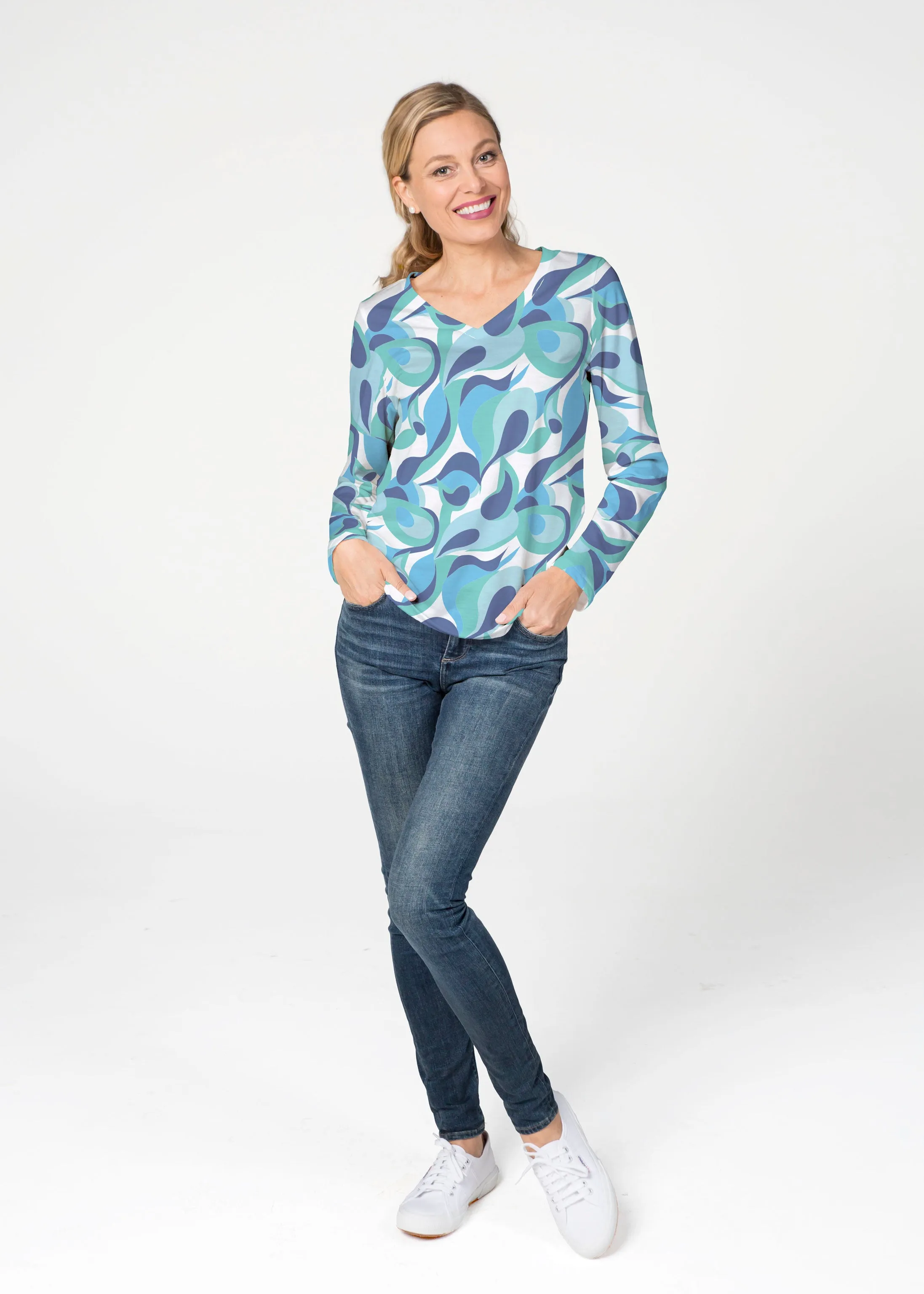 Disco Blue (8067) ~ French Terry V-neck Top