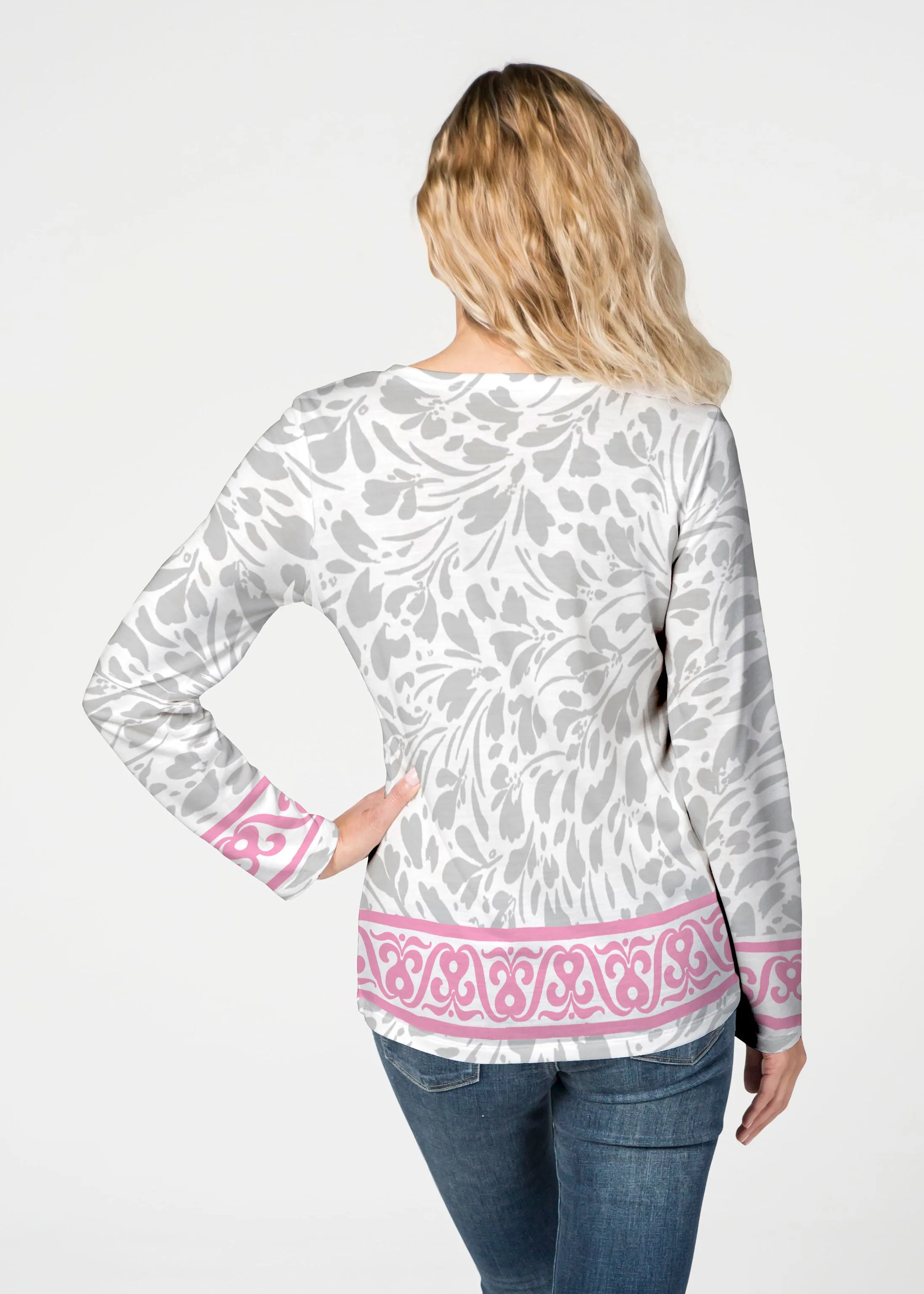 Ditsy Grey (7936) ~ French Terry V-neck Top