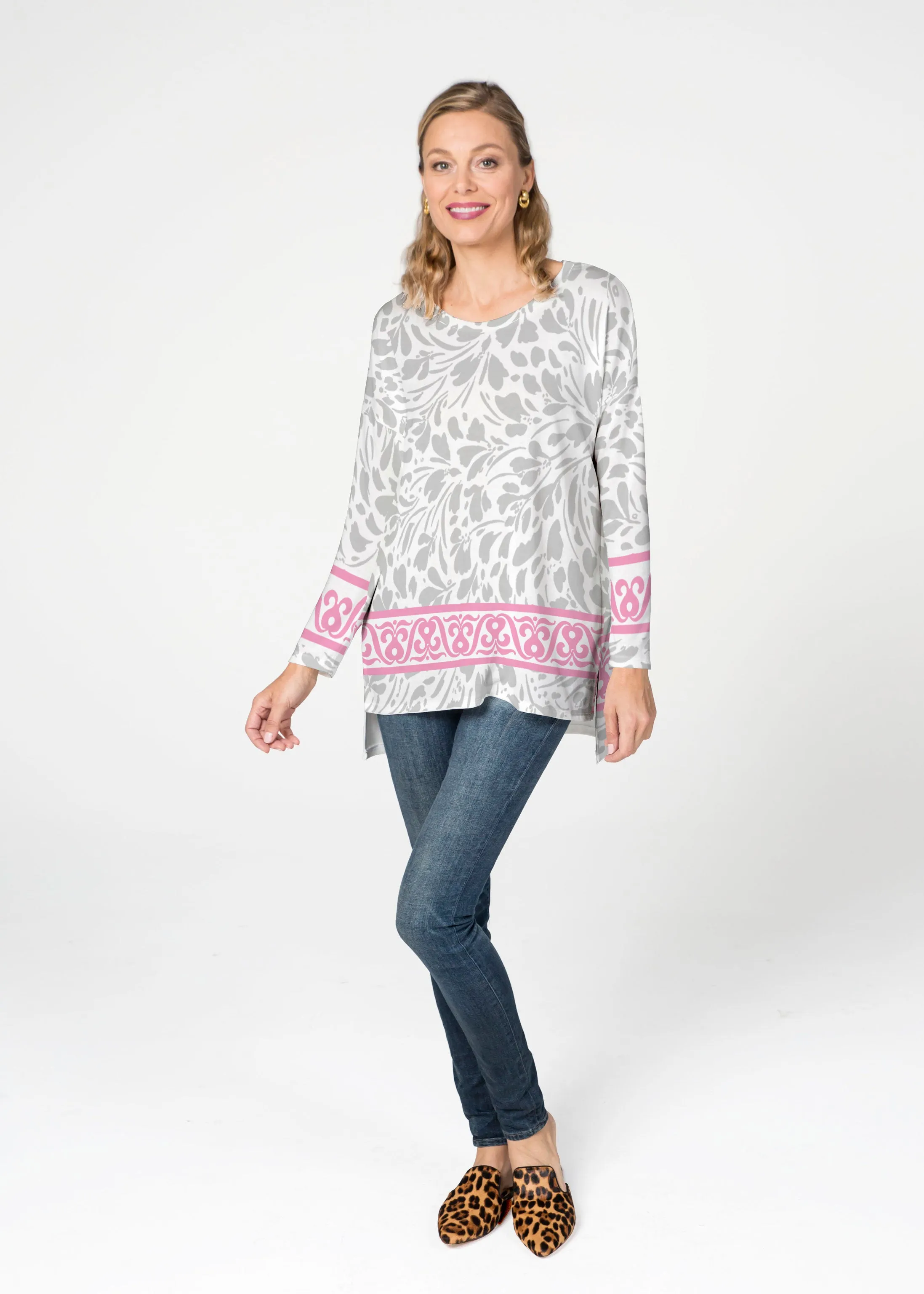 Ditsy Grey (7936) ~ Slouchy Butterknit Top
