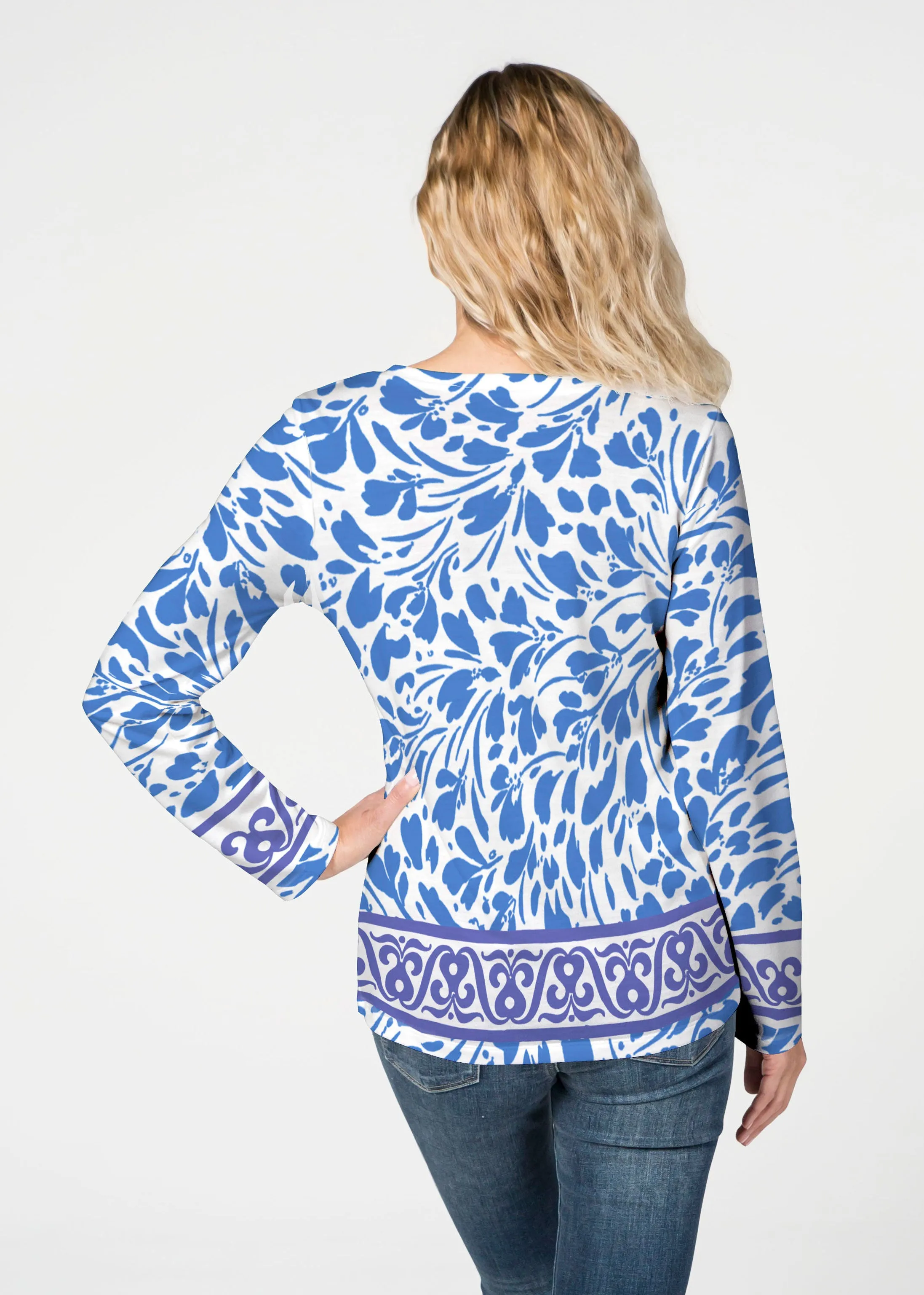 Ditsy Royal (7930) ~ French Terry V-neck Top