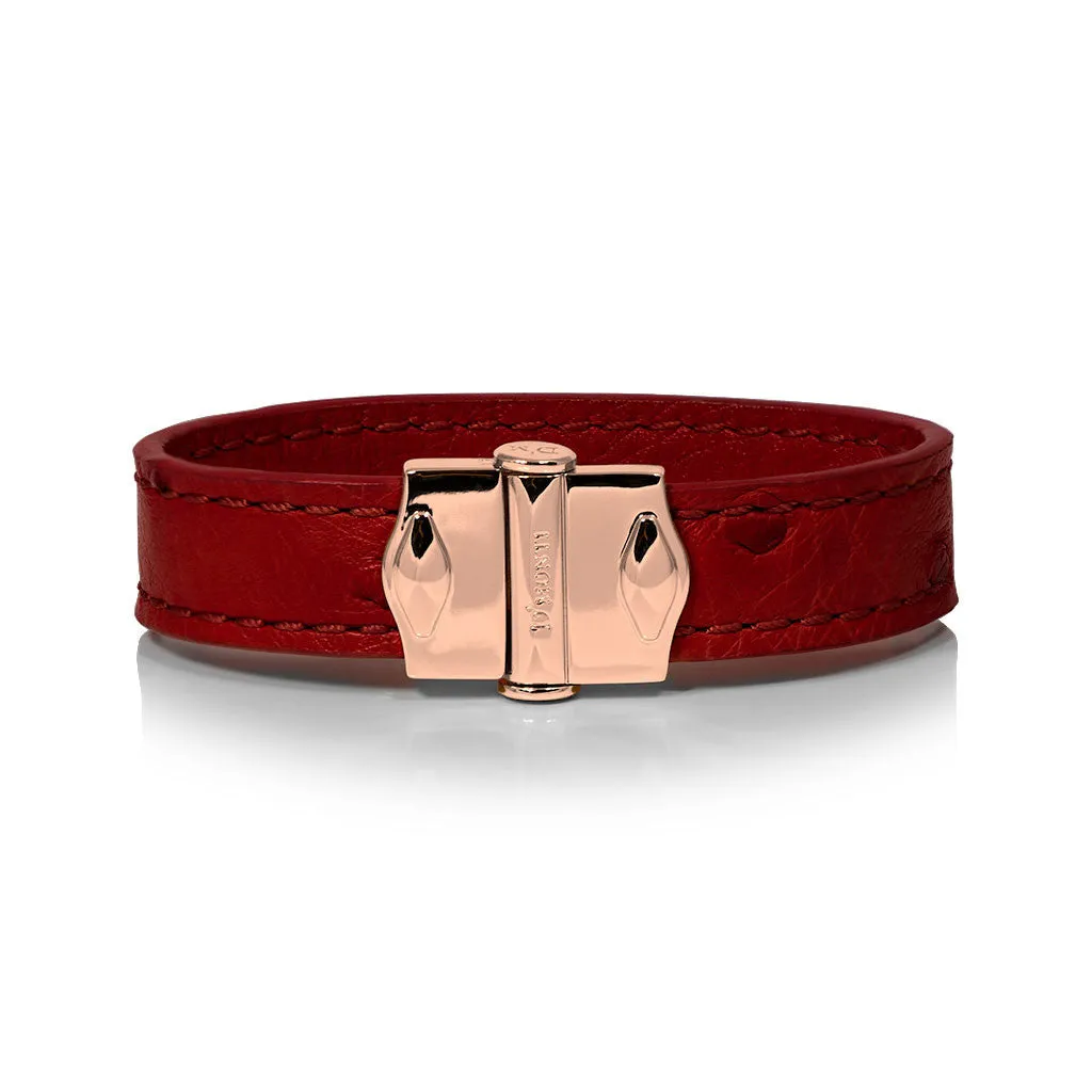 D'Monti D'Amour Red - France Luxe Genuine Ostrich Leather Mens Bracelet