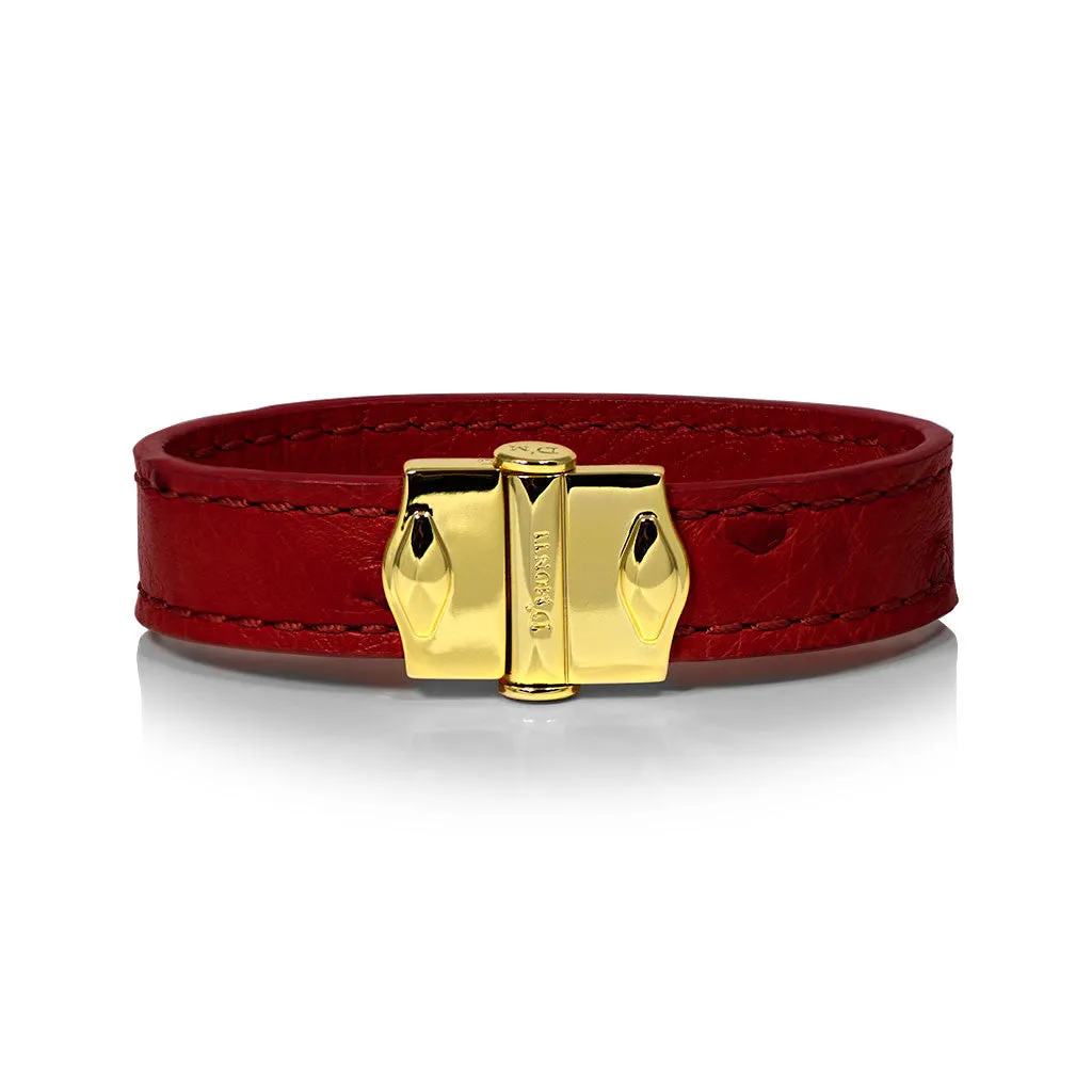 D'Monti D'Amour Red - France Luxe Genuine Ostrich Leather Mens Bracelet